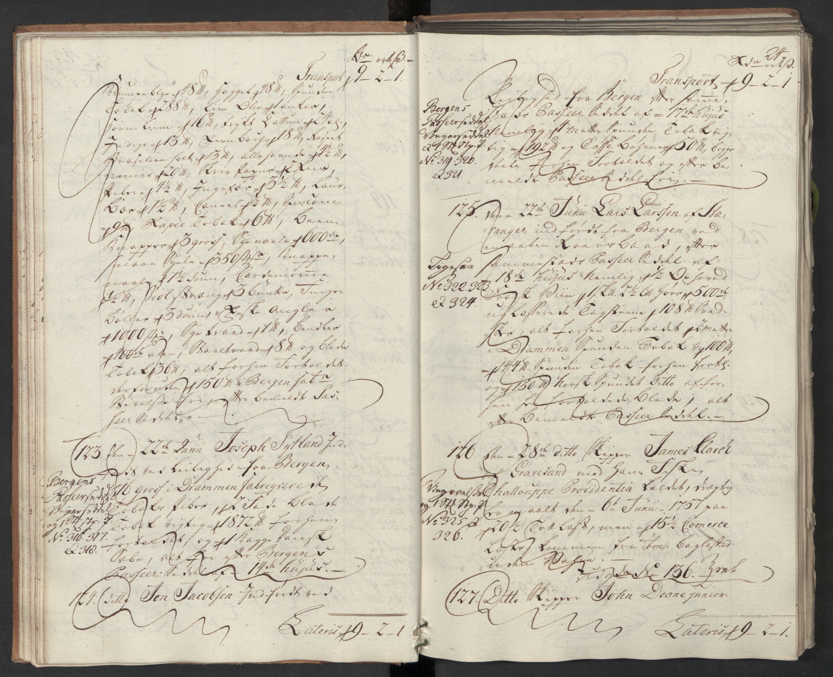 Generaltollkammeret, tollregnskaper, AV/RA-EA-5490/R22/L0024/0001: Tollregnskaper Stavanger / Hovedtollbok, 1762, p. 23b-24a