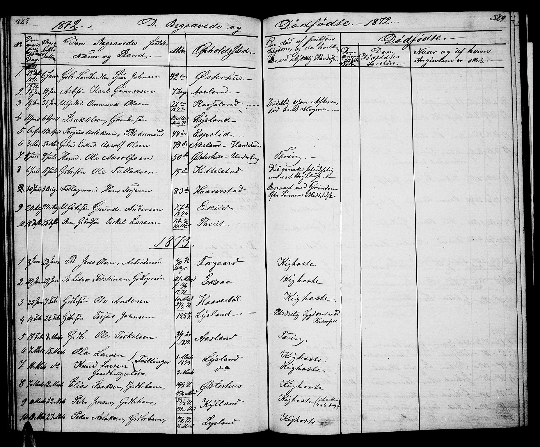 Åseral sokneprestkontor, AV/SAK-1111-0051/F/Fb/L0001: Parish register (copy) no. B 1, 1856-1877, p. 328-329