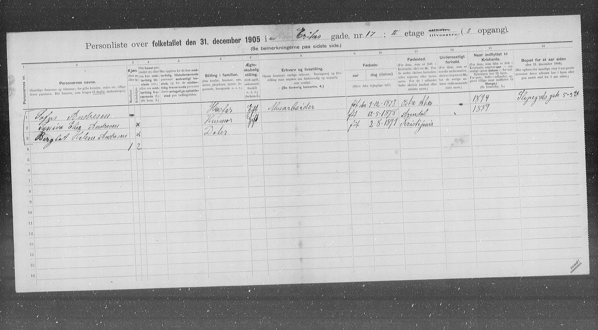 OBA, Municipal Census 1905 for Kristiania, 1905, p. 11376