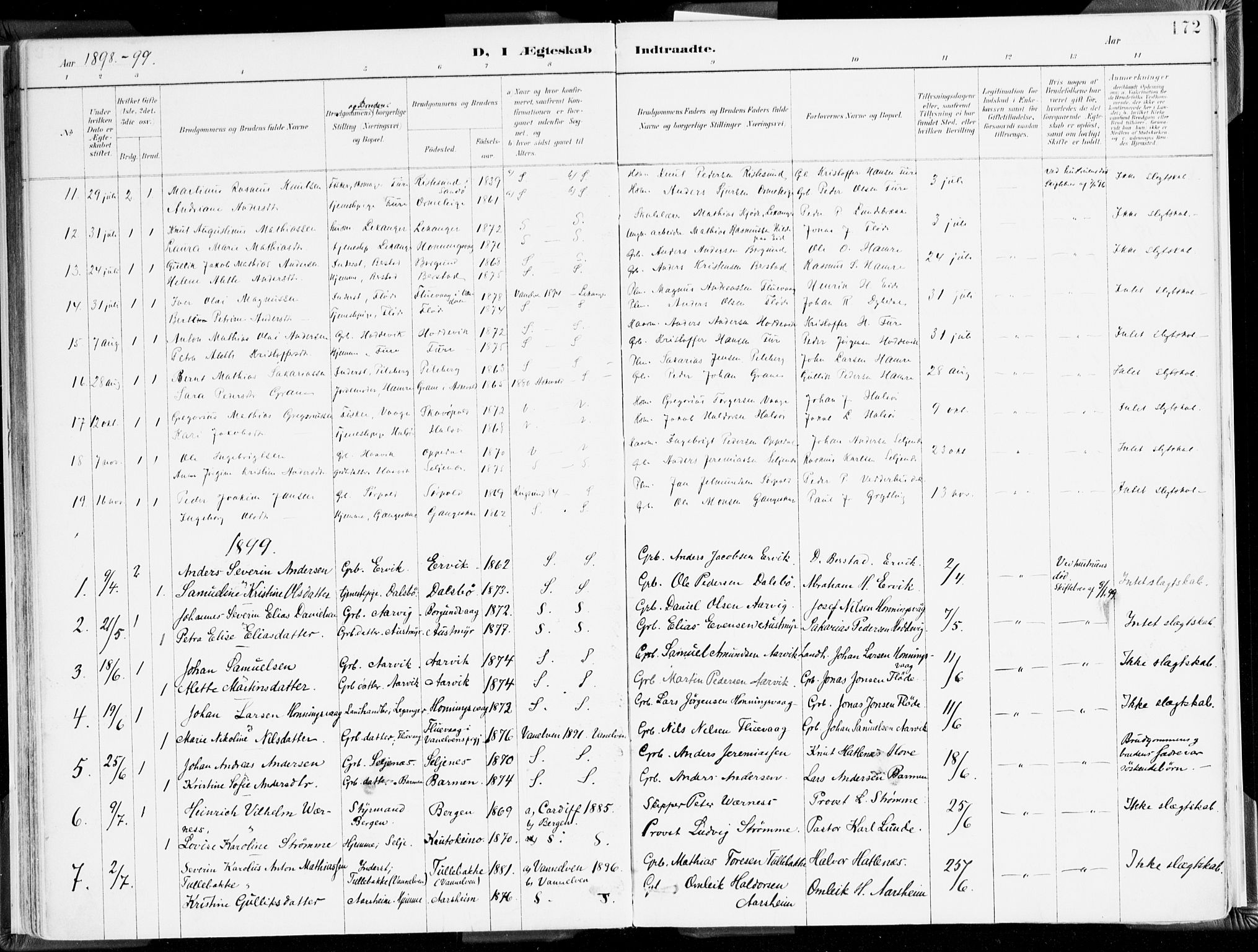 Selje sokneprestembete, SAB/A-99938/H/Ha/Haa/Haab: Parish register (official) no. B 2, 1891-1907, p. 172