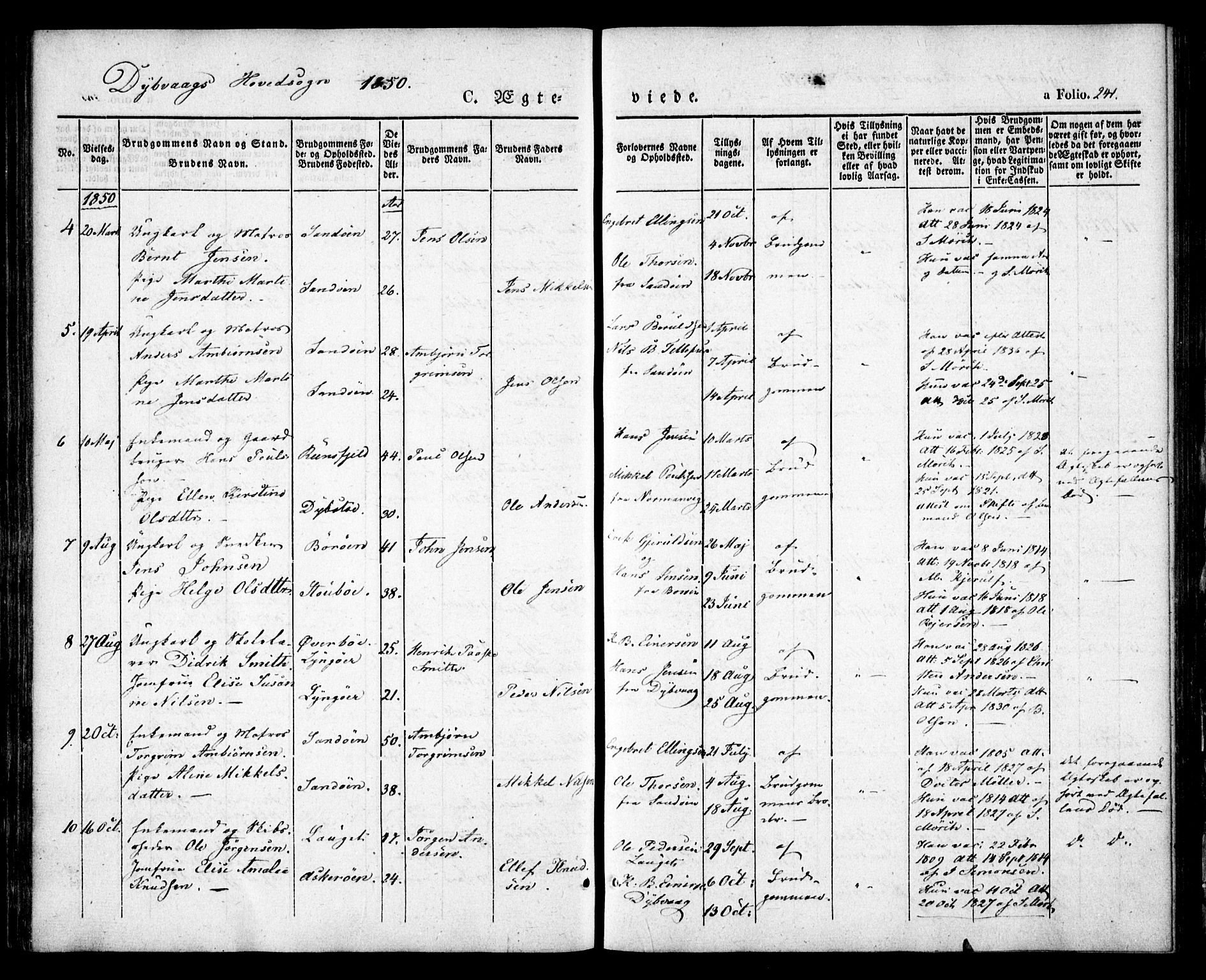 Dypvåg sokneprestkontor, AV/SAK-1111-0007/F/Fa/Faa/L0005: Parish register (official) no. A 5, 1841-1854, p. 241