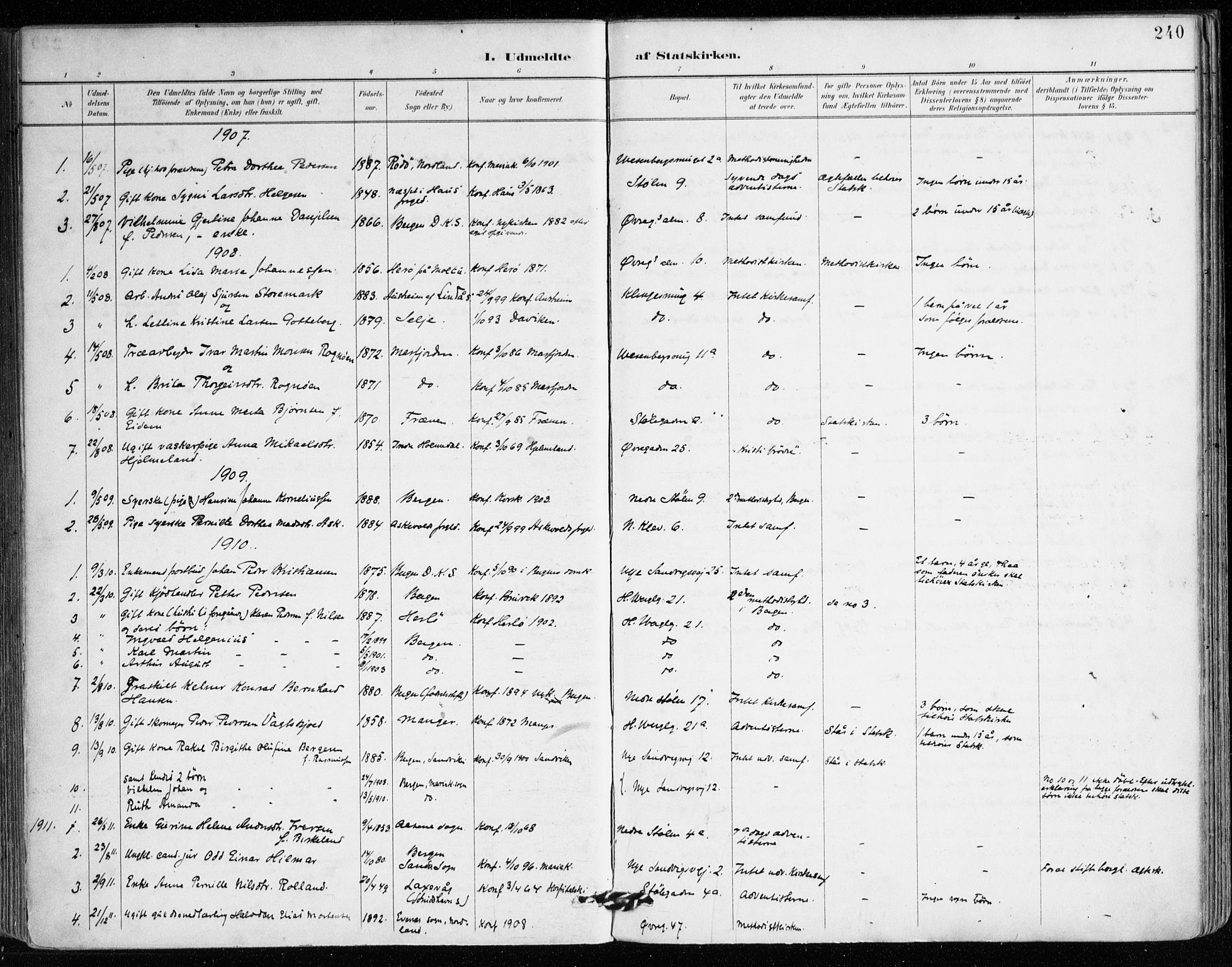 Mariakirken Sokneprestembete, SAB/A-76901/H/Haa/L0008: Parish register (official) no. A 8, 1893-1942, p. 240