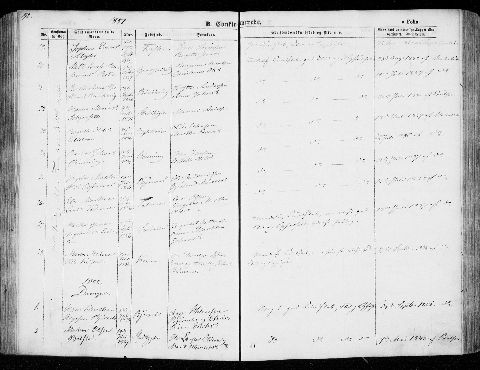 Ministerialprotokoller, klokkerbøker og fødselsregistre - Nord-Trøndelag, AV/SAT-A-1458/701/L0007: Parish register (official) no. 701A07 /1, 1842-1854, p. 192