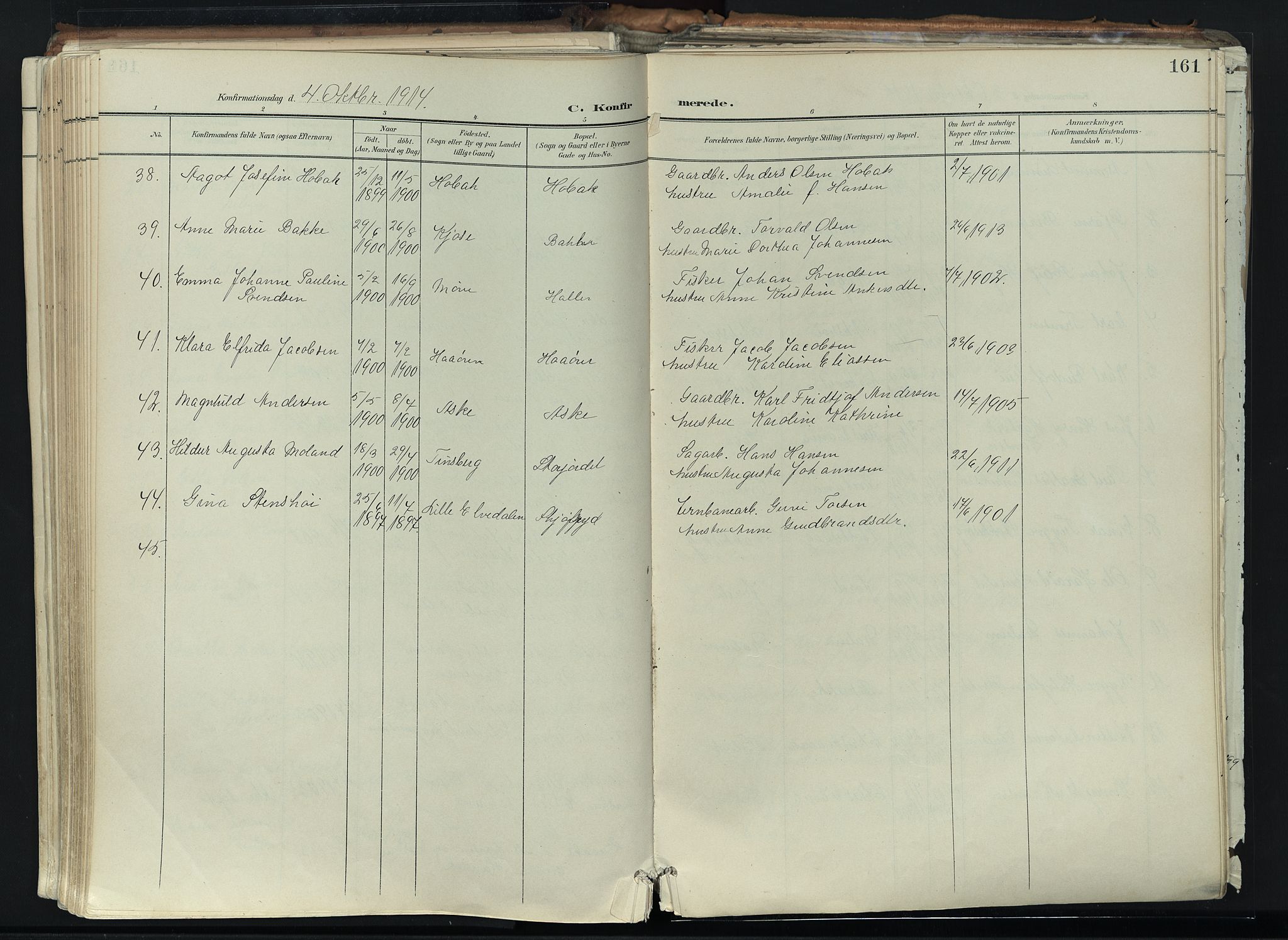 Brunlanes kirkebøker, SAKO/A-342/F/Fc/L0003: Parish register (official) no. III 3, 1900-1922, p. 161