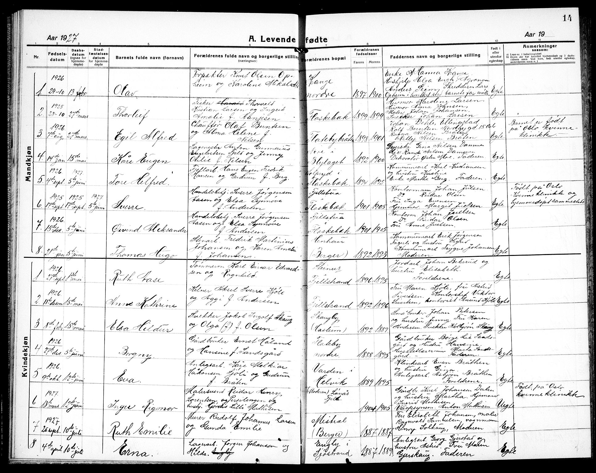 Nesodden prestekontor Kirkebøker, SAO/A-10013/G/Ga/L0003: Parish register (copy) no. I 3, 1924-1939, p. 14