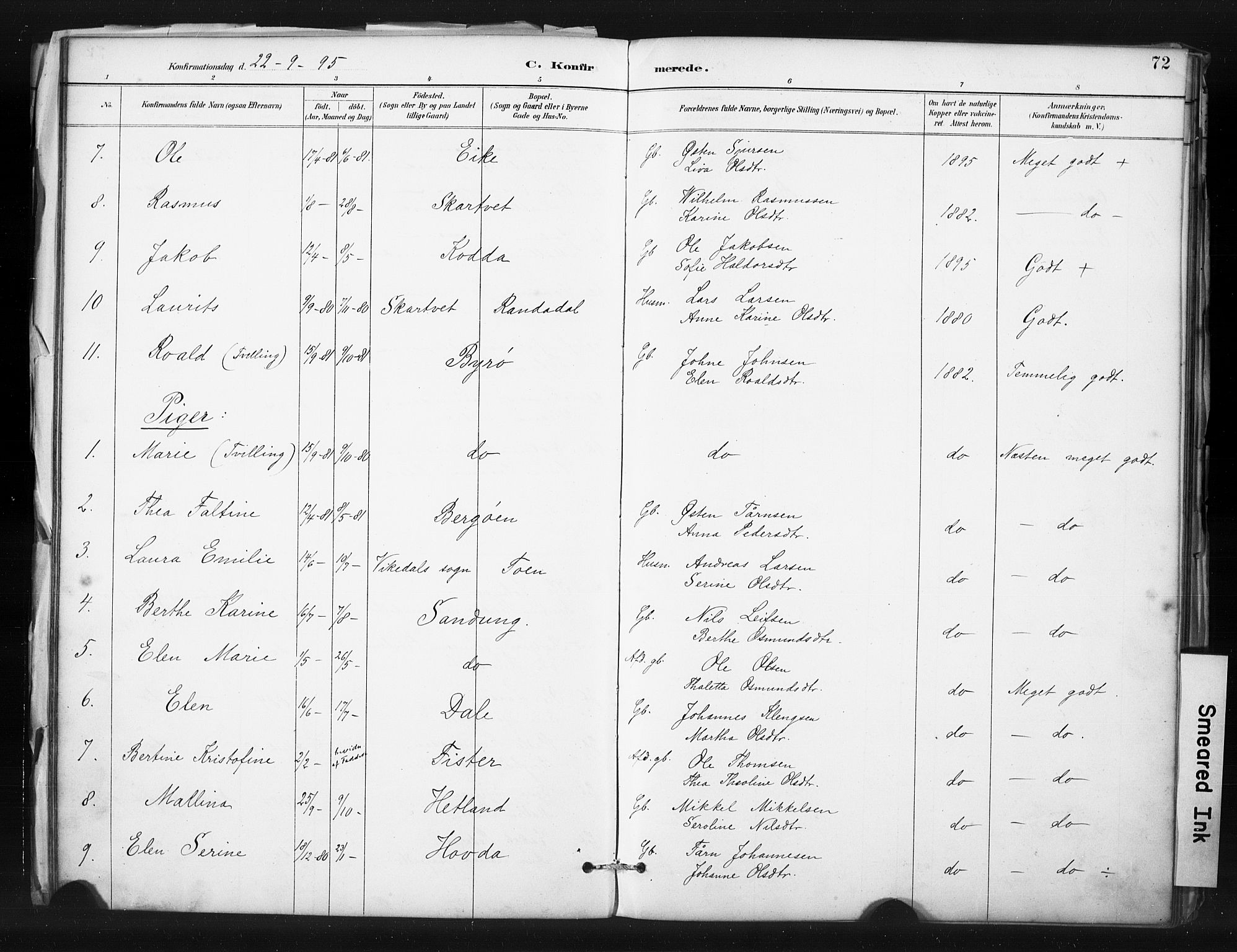 Hjelmeland sokneprestkontor, SAST/A-101843/01/IV/L0015: Parish register (official) no. A 15, 1887-1910, p. 72