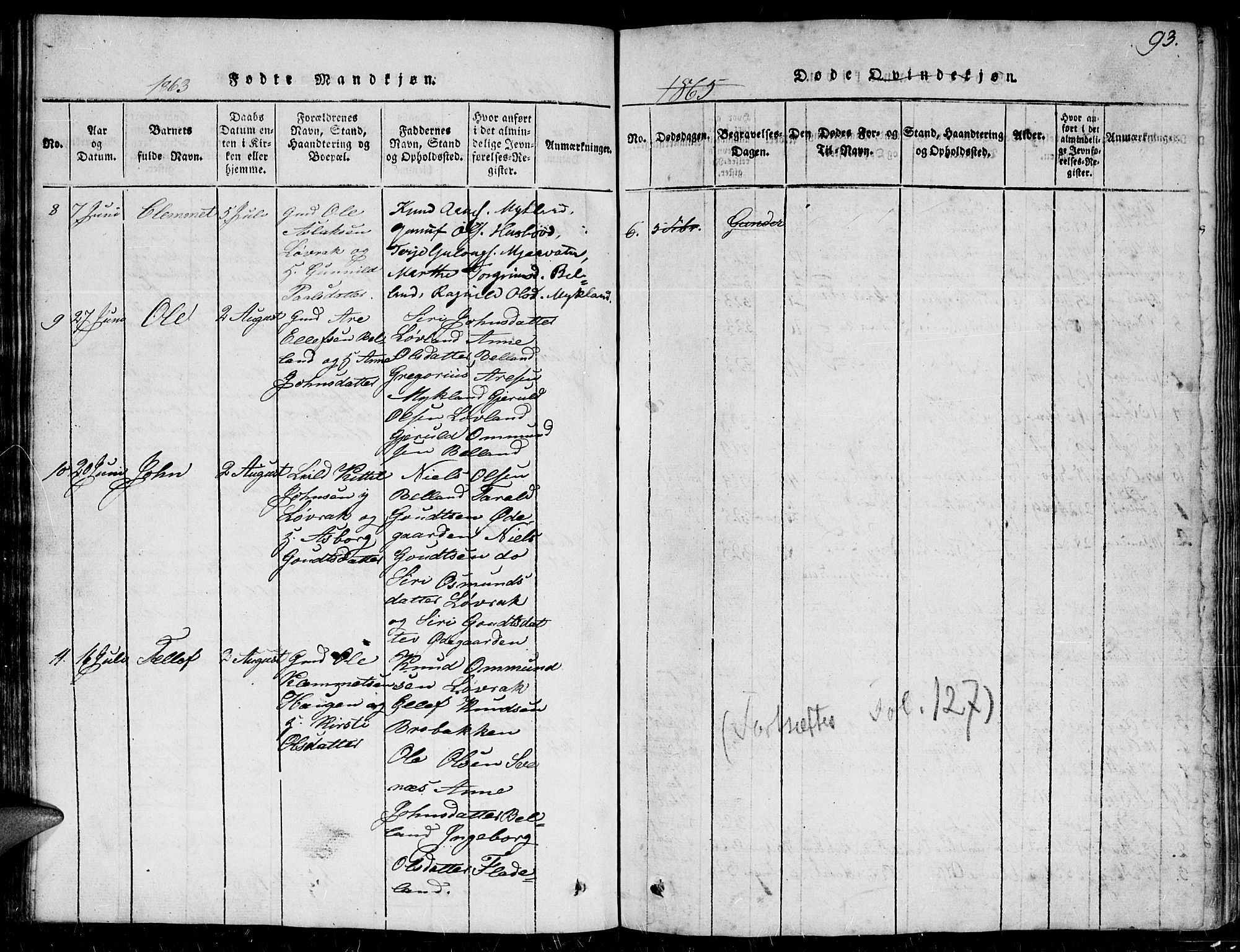 Herefoss sokneprestkontor, AV/SAK-1111-0019/F/Fb/Fbc/L0001: Parish register (copy) no. B 1, 1816-1866, p. 93