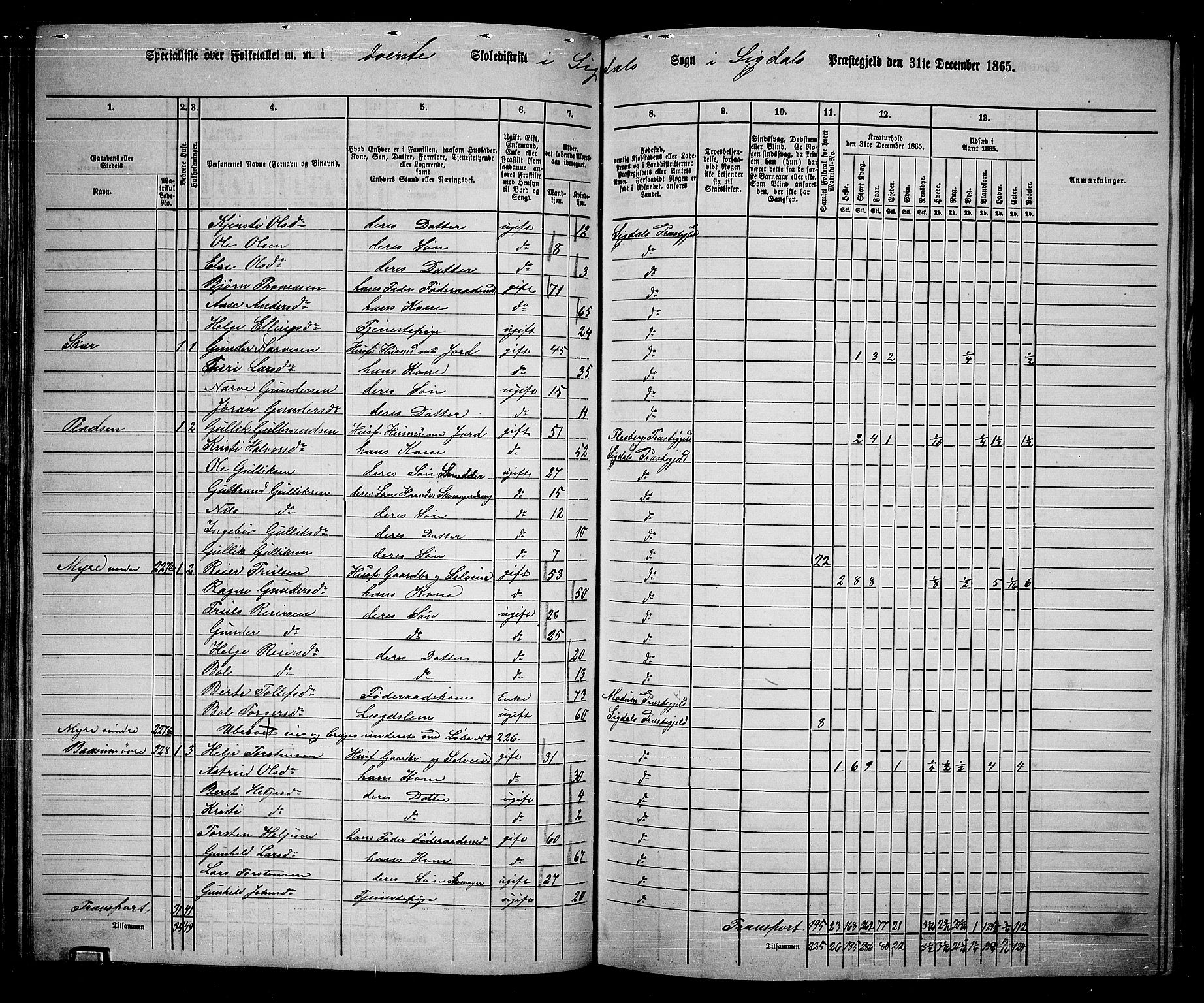 RA, 1865 census for Sigdal, 1865, p. 127