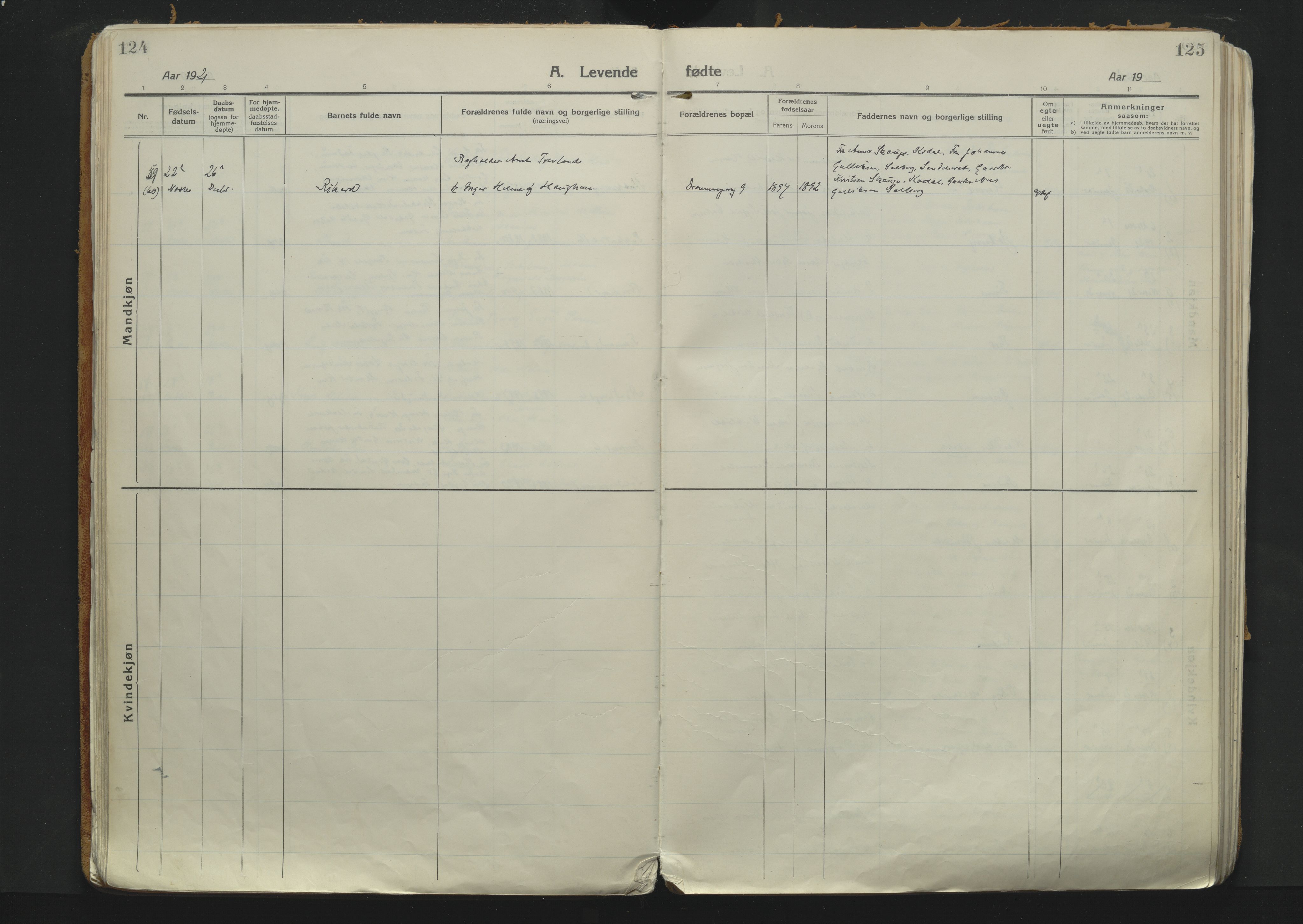 Sandefjord kirkebøker, AV/SAKO-A-315/F/Fa/L0007: Parish register (official) no. 7, 1916-1930, p. 124-125