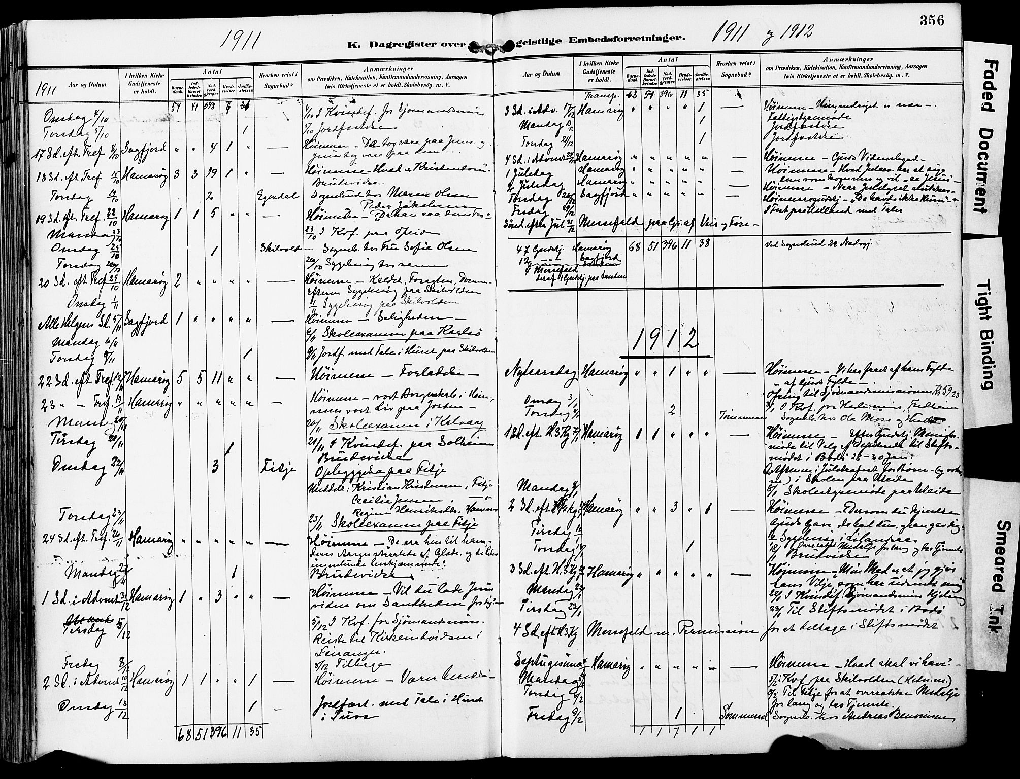 Ministerialprotokoller, klokkerbøker og fødselsregistre - Nordland, AV/SAT-A-1459/859/L0848: Parish register (official) no. 859A08, 1900-1912, p. 356