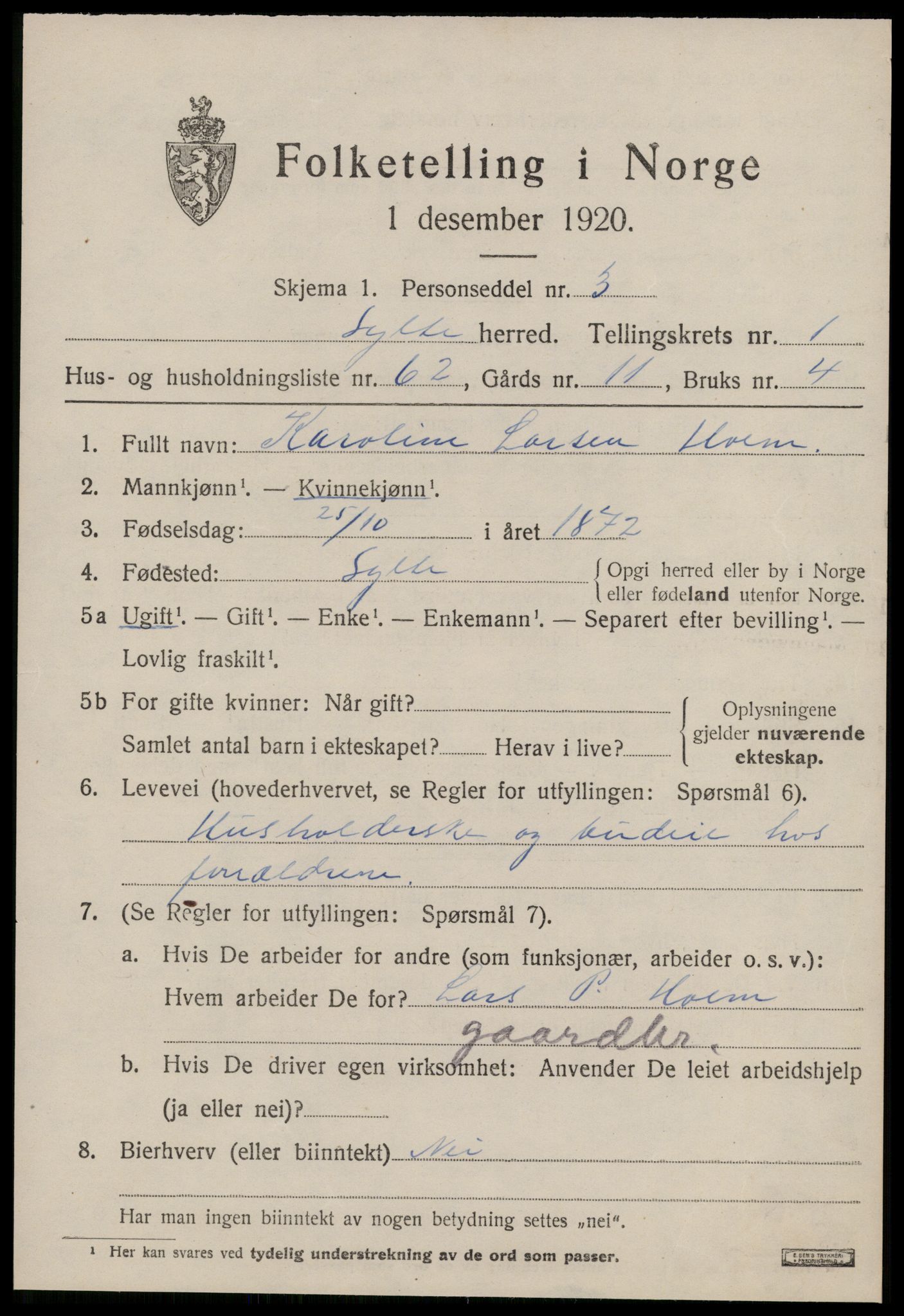 SAT, 1920 census for Sylte, 1920, p. 1179