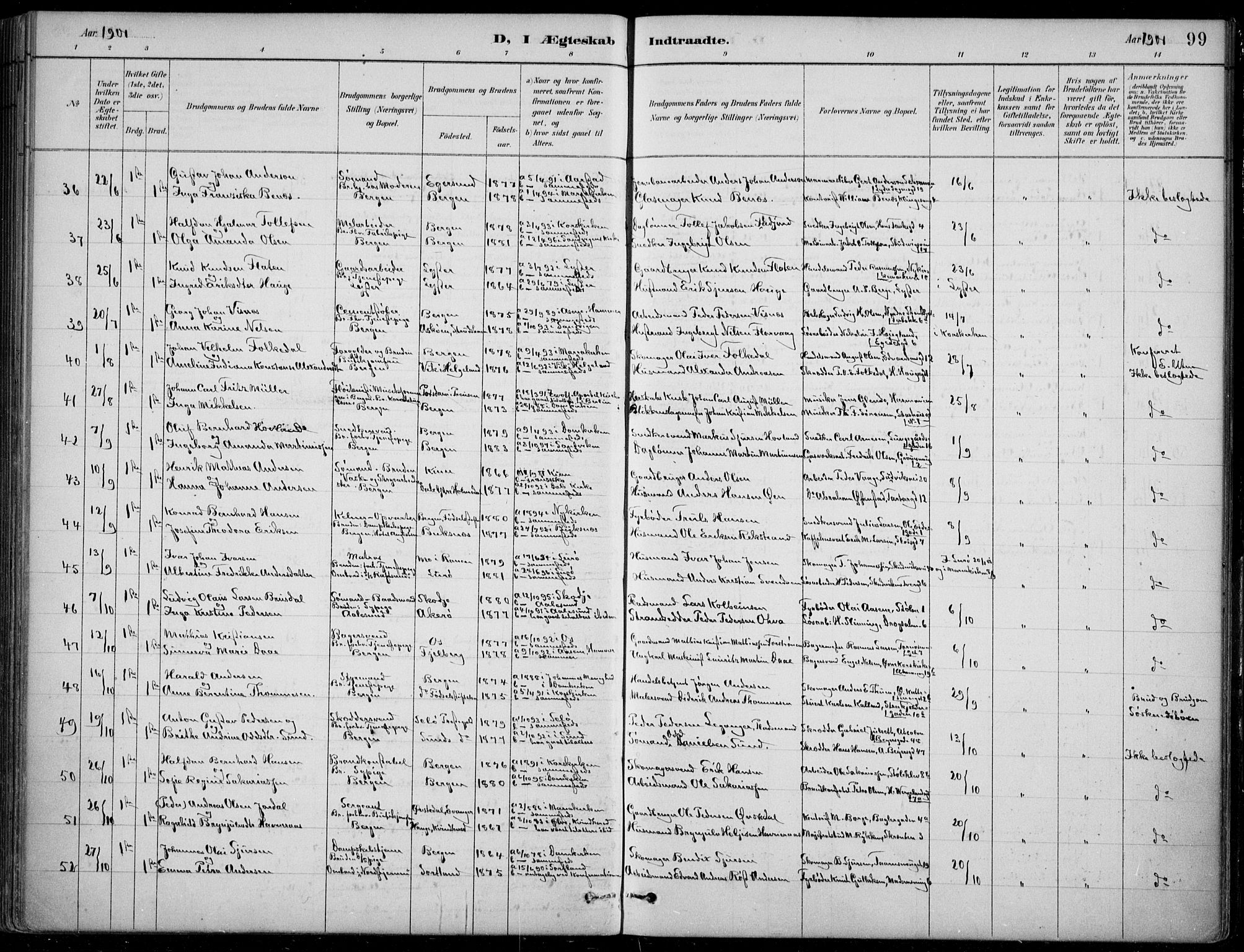 Mariakirken Sokneprestembete, SAB/A-76901/H/Hab/L0008: Parish register (copy) no. A 8, 1889-1908, p. 99