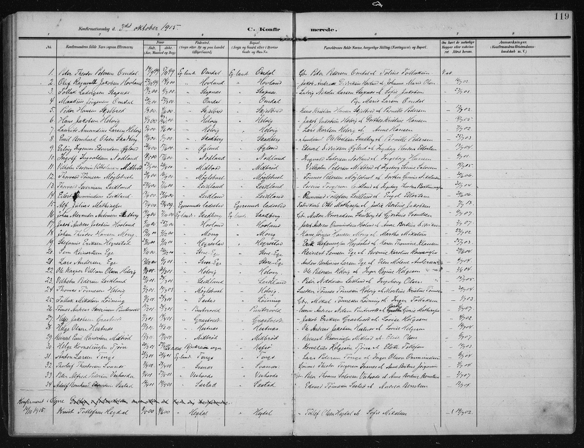 Eigersund sokneprestkontor, AV/SAST-A-101807/S08/L0021: Parish register (official) no. A 20, 1906-1928, p. 119