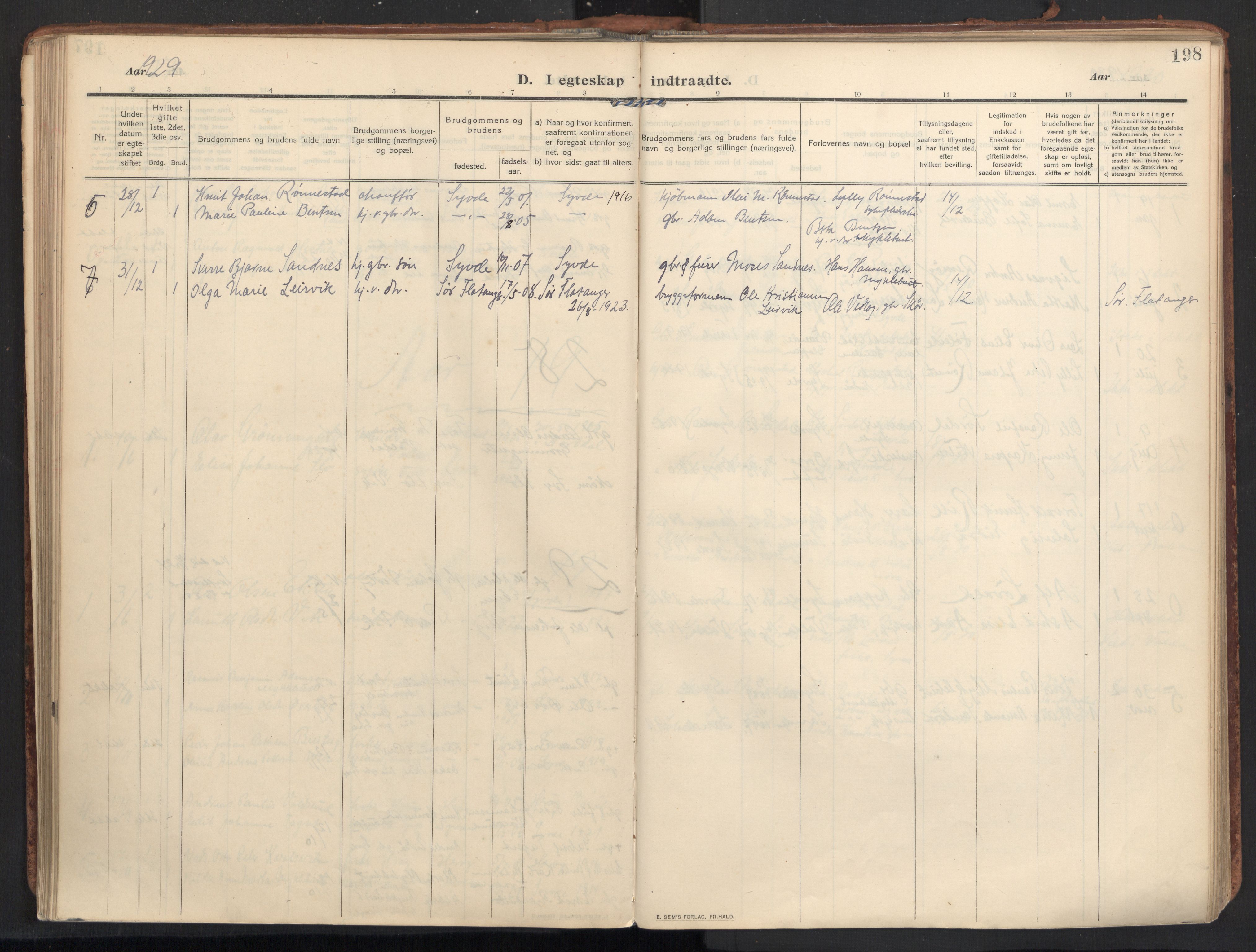 Ministerialprotokoller, klokkerbøker og fødselsregistre - Møre og Romsdal, SAT/A-1454/502/L0026: Parish register (official) no. 502A04, 1909-1933, p. 198