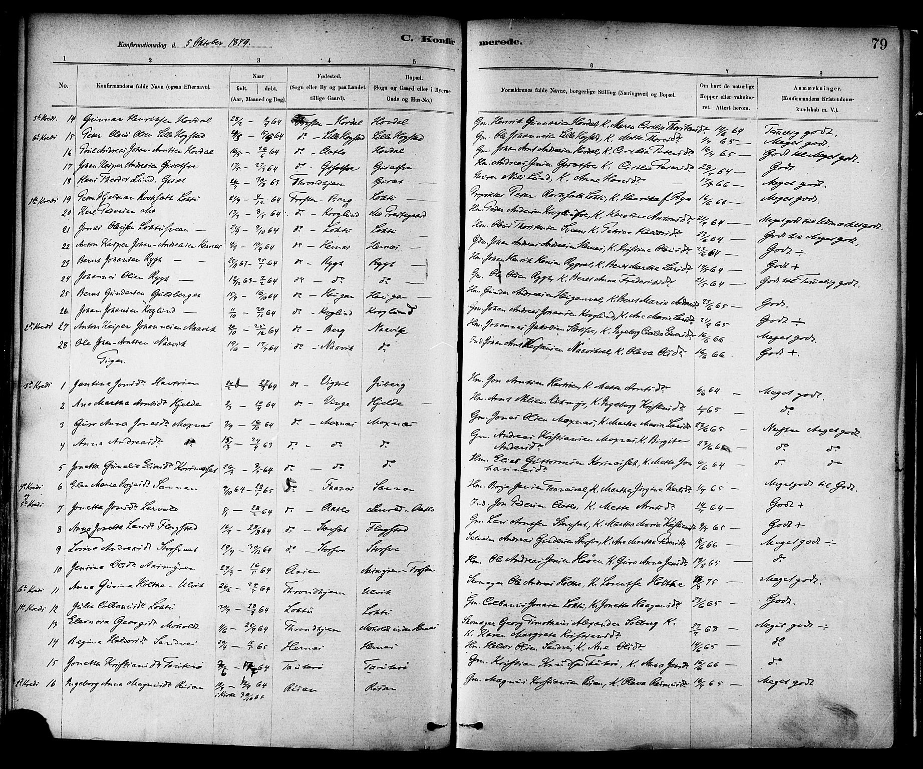 Ministerialprotokoller, klokkerbøker og fødselsregistre - Nord-Trøndelag, SAT/A-1458/713/L0120: Parish register (official) no. 713A09, 1878-1887, p. 79