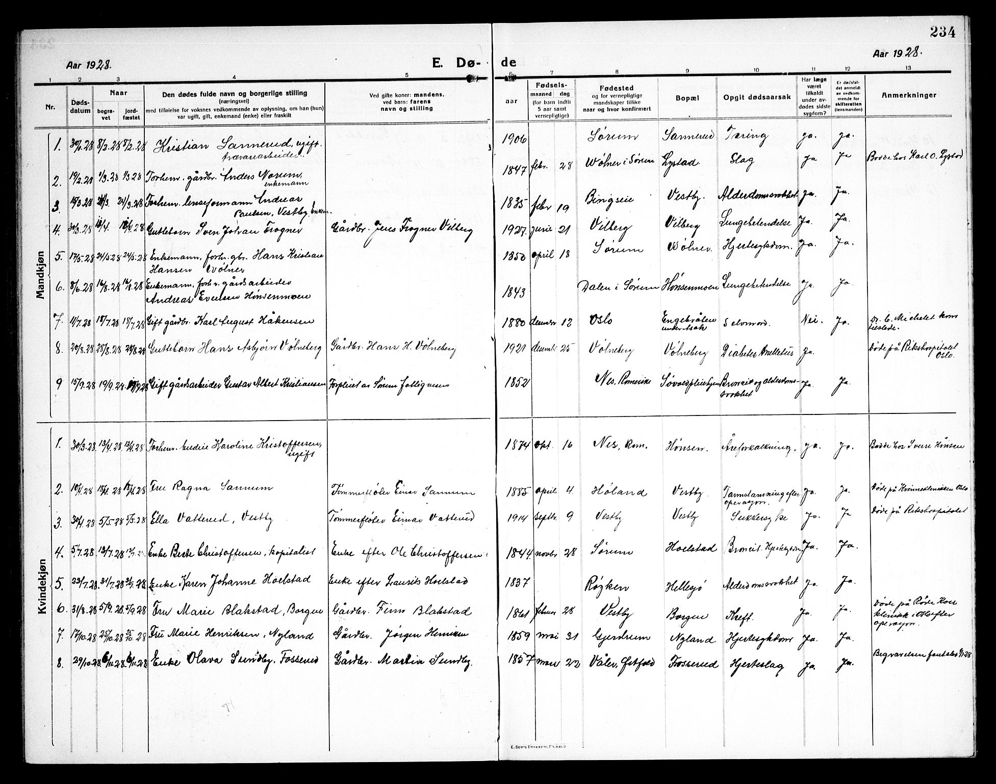 Sørum prestekontor Kirkebøker, SAO/A-10303/G/Ga/L0008: Parish register (copy) no. I 8, 1917-1934, p. 234