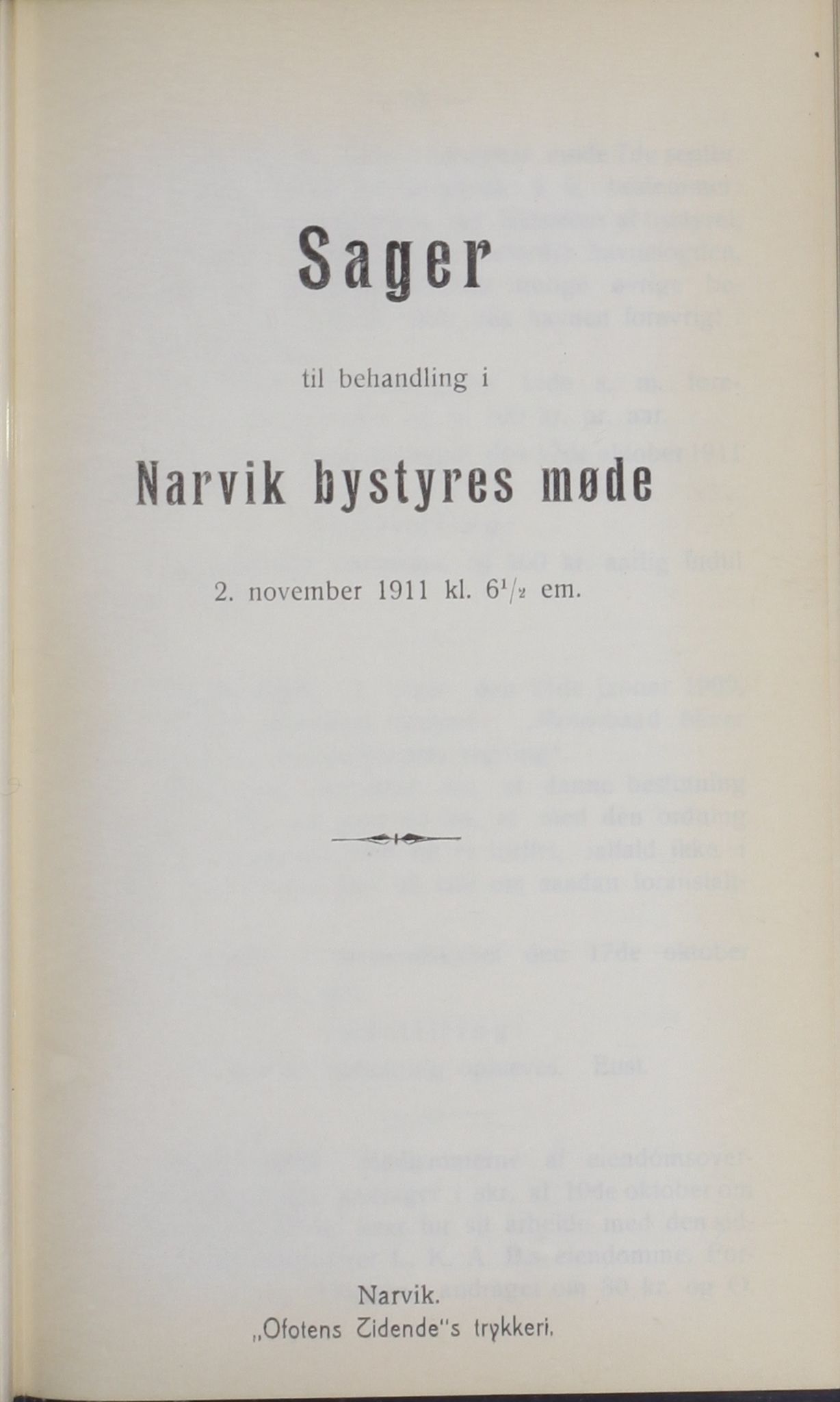 Narvik kommune. Formannskap , AIN/K-18050.150/A/Ab/L0001: Møtebok, 1911