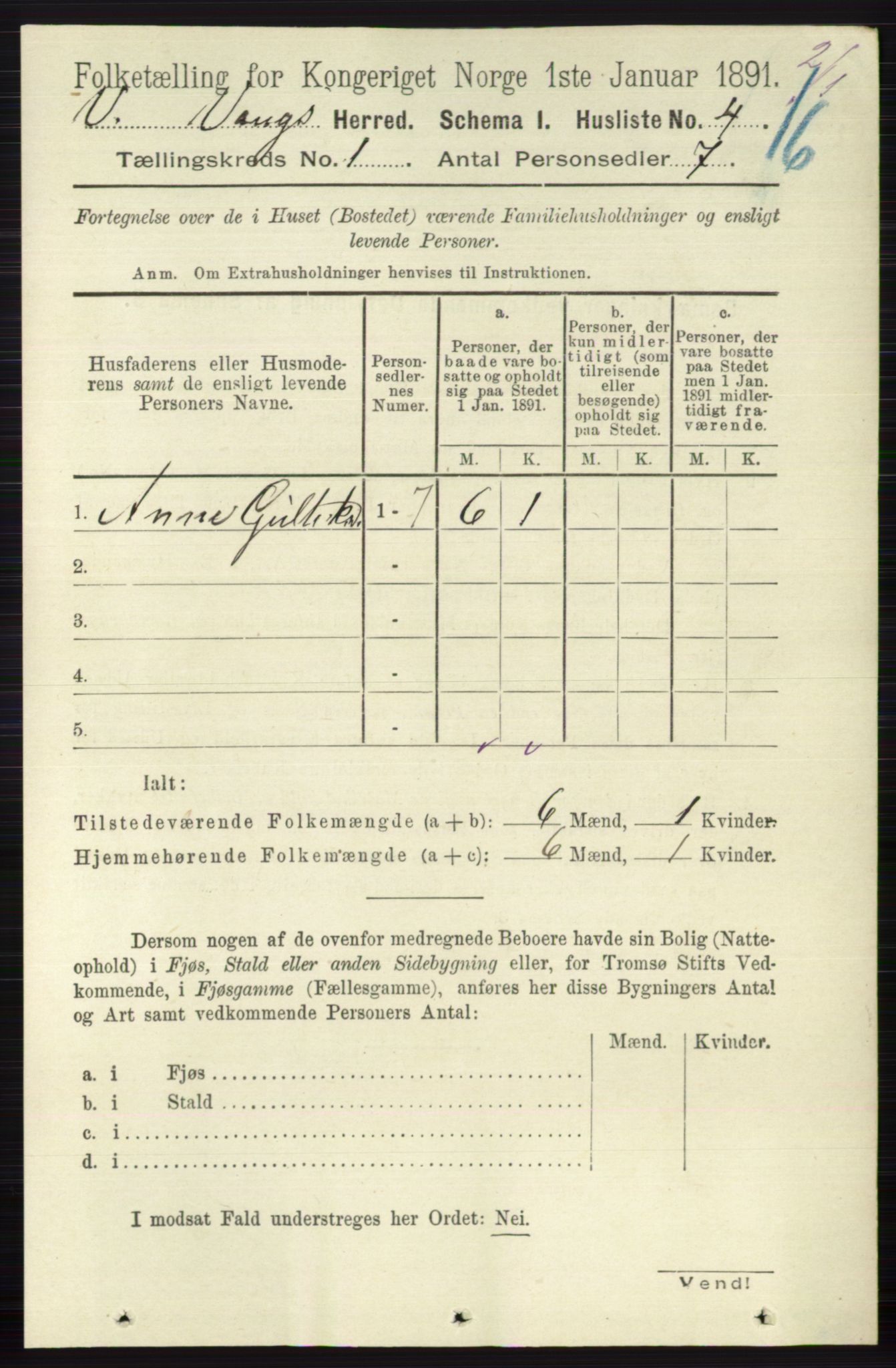 RA, 1891 census for 0545 Vang, 1891, p. 34