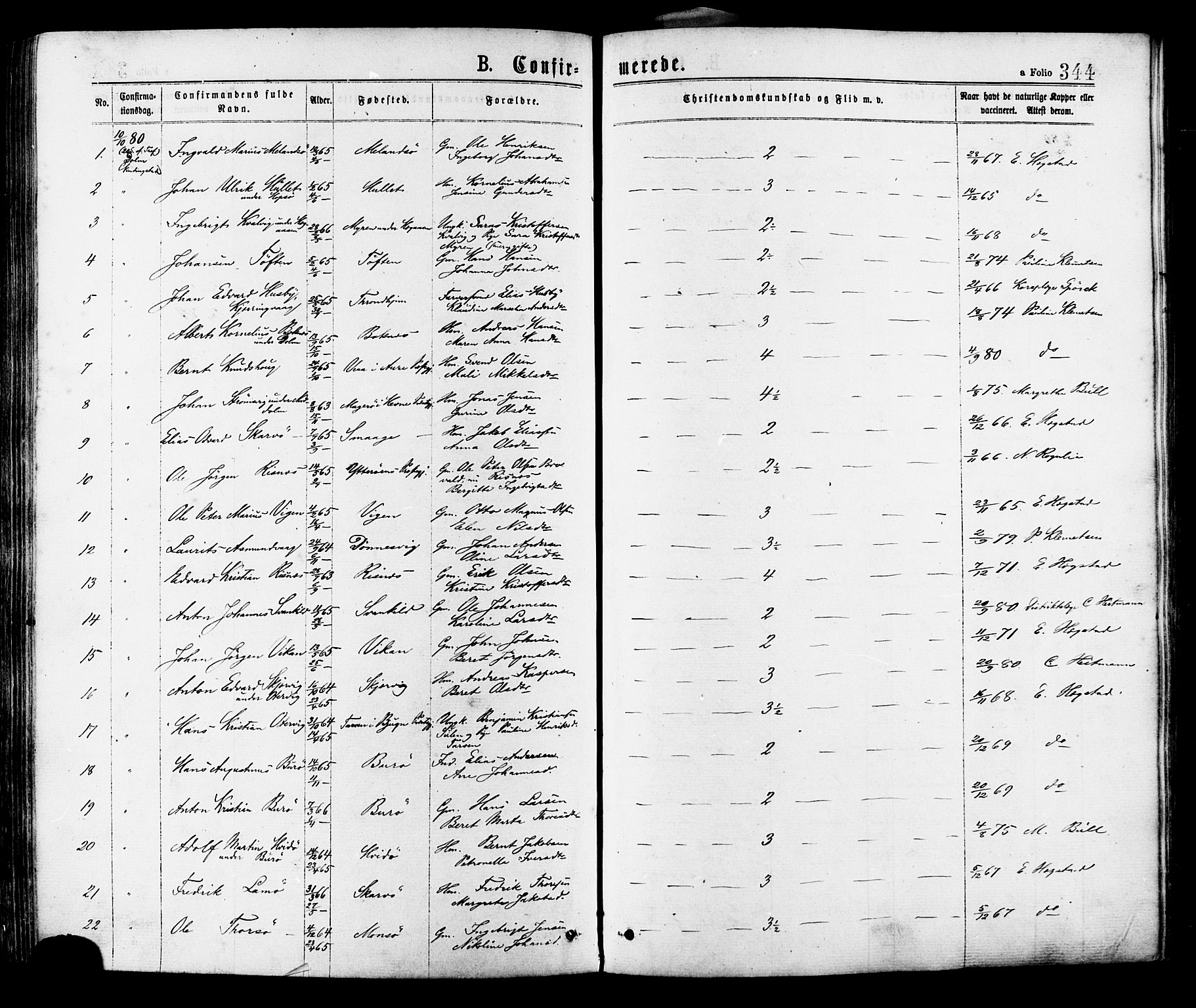 Ministerialprotokoller, klokkerbøker og fødselsregistre - Sør-Trøndelag, AV/SAT-A-1456/634/L0532: Parish register (official) no. 634A08, 1871-1881, p. 344