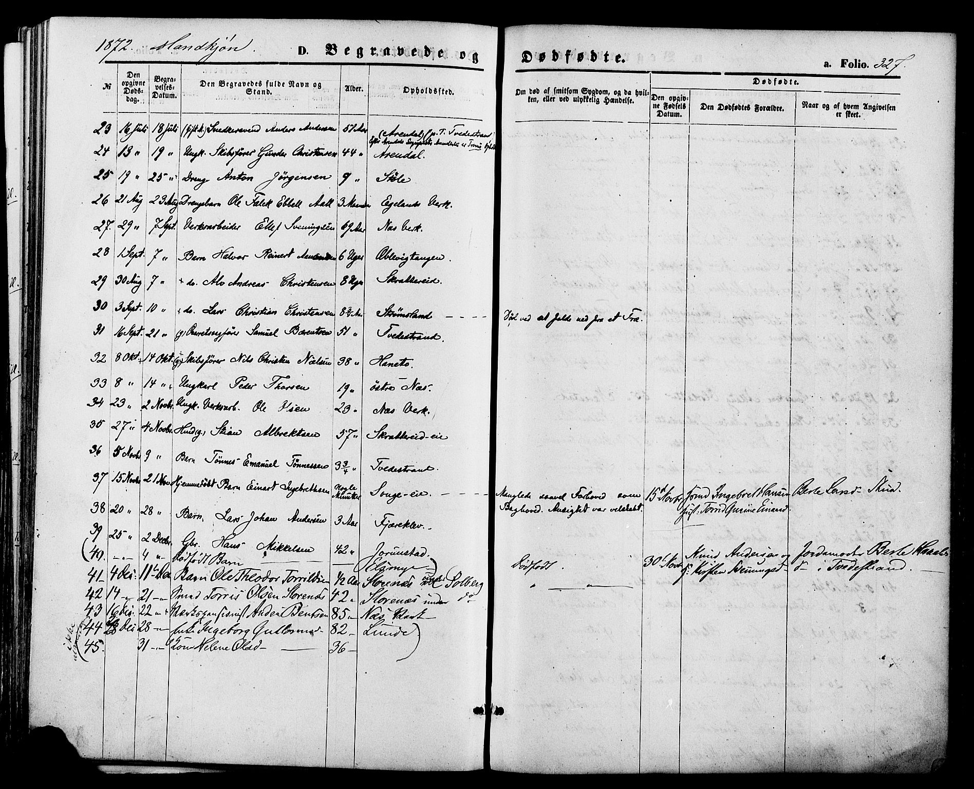 Holt sokneprestkontor, SAK/1111-0021/F/Fa/L0010: Parish register (official) no. A 10, 1872-1885, p. 327
