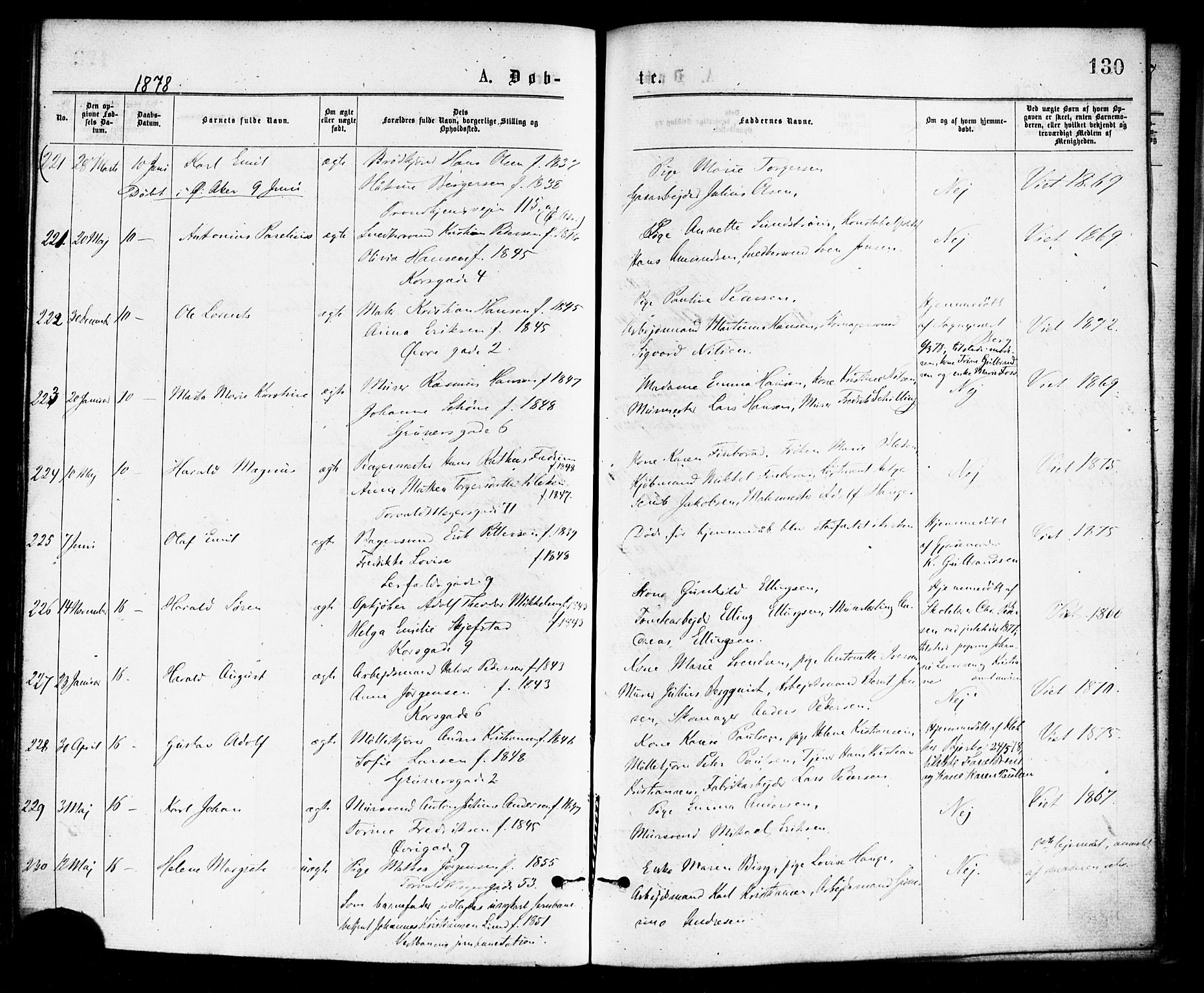 Paulus prestekontor Kirkebøker, AV/SAO-A-10871/F/Fa/L0001: Parish register (official) no. 1, 1875-1878, p. 130