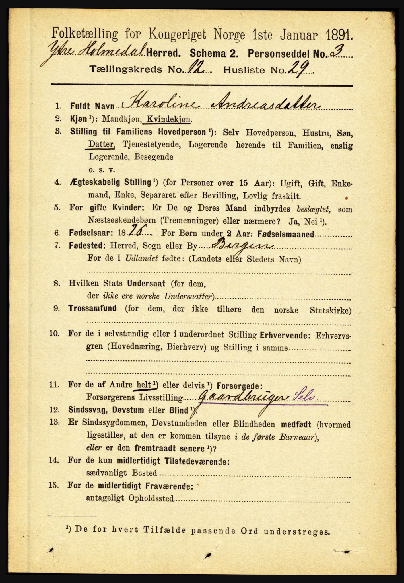 RA, 1891 census for 1429 Ytre Holmedal, 1891, p. 3368