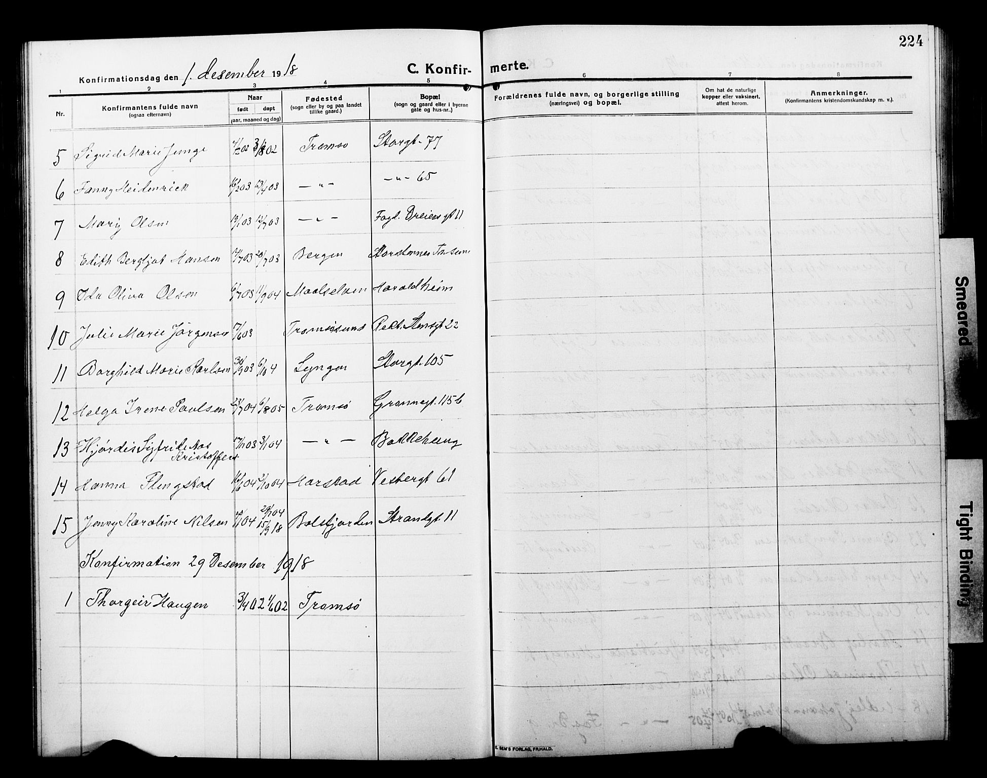 Tromsø sokneprestkontor/stiftsprosti/domprosti, SATØ/S-1343/G/Gb/L0009klokker: Parish register (copy) no. 9, 1915-1925, p. 224