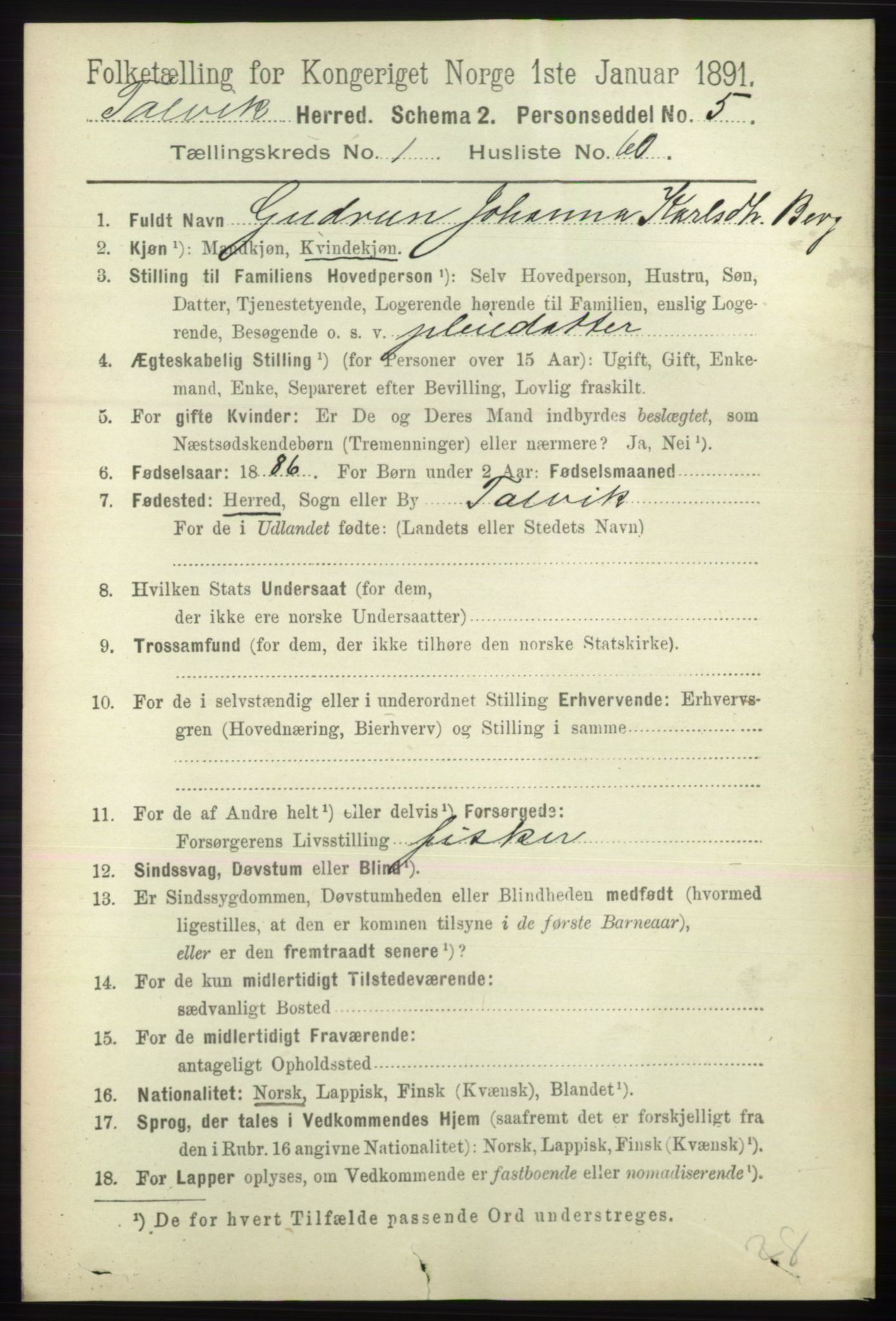 RA, 1891 census for 2013 Talvik, 1891, p. 484