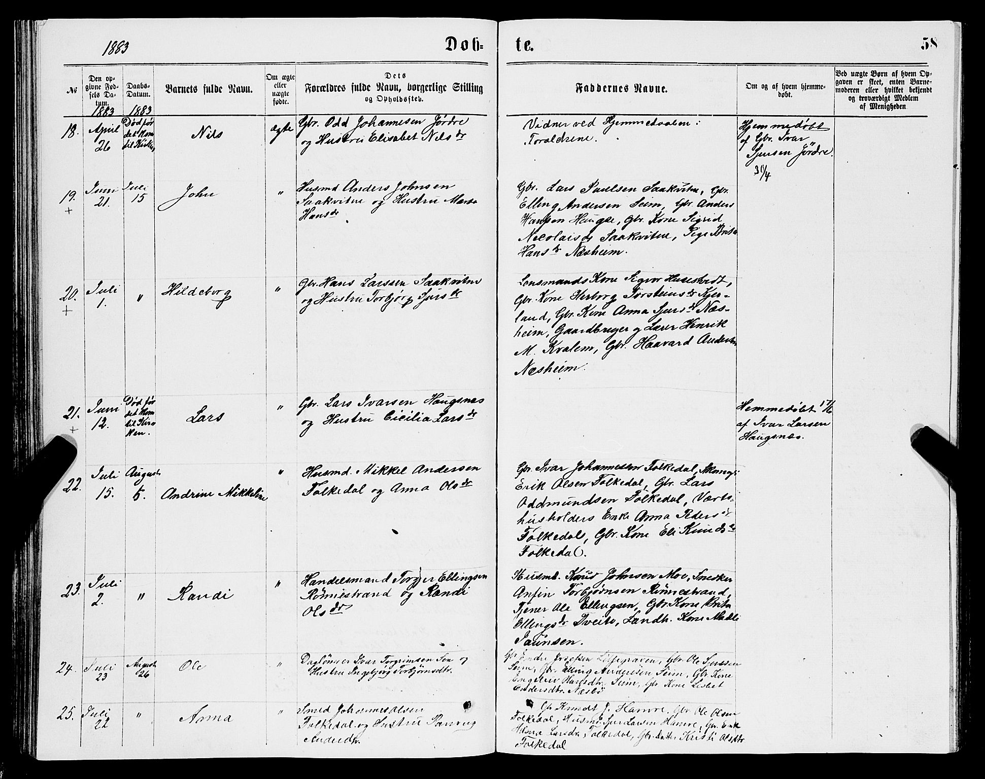 Ulvik sokneprestembete, AV/SAB-A-78801/H/Hab: Parish register (copy) no. B 2, 1869-1883, p. 58