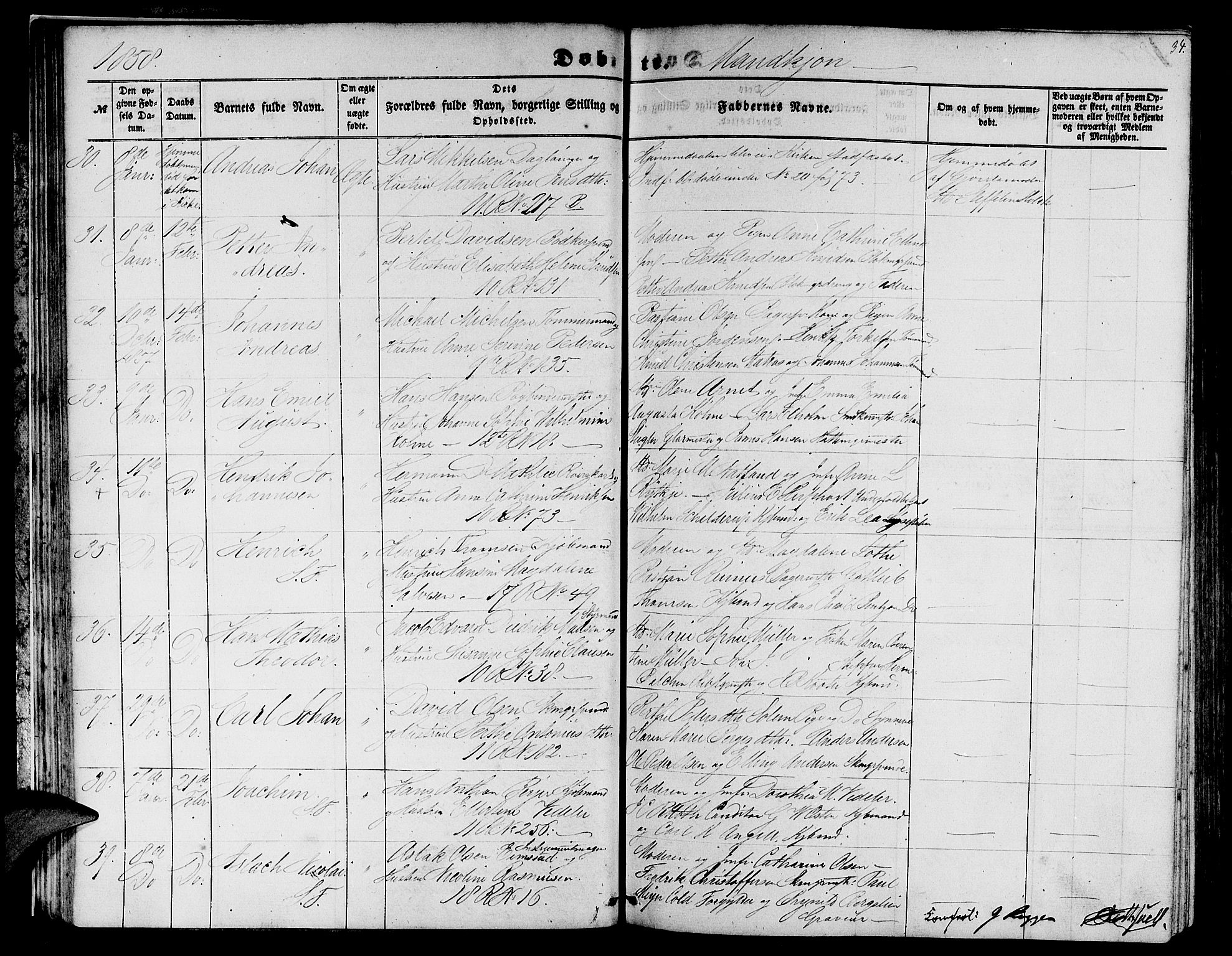 Domkirken sokneprestembete, AV/SAB-A-74801/H/Hab/L0011: Parish register (copy) no. B 4, 1856-1862, p. 34