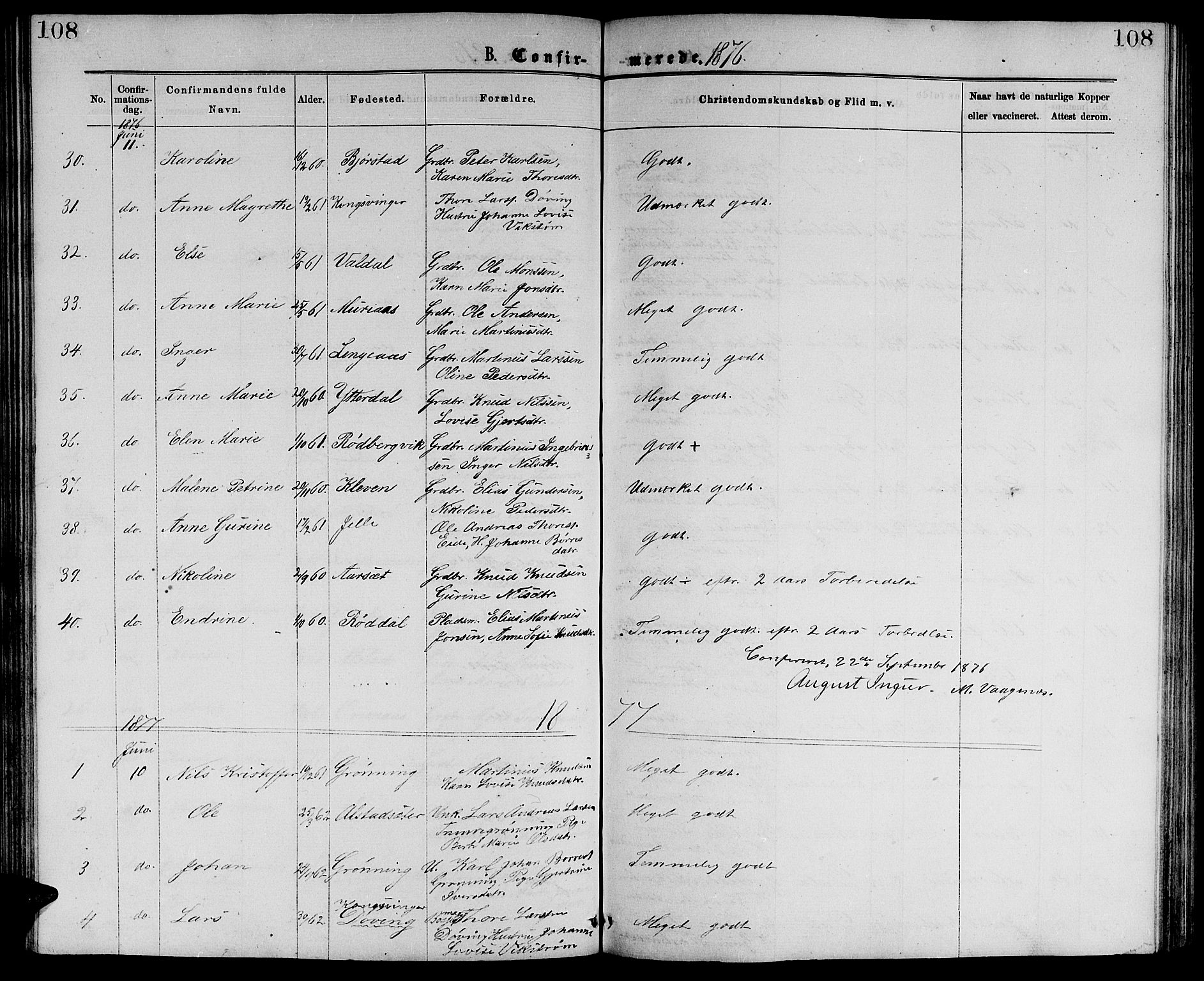 Ministerialprotokoller, klokkerbøker og fødselsregistre - Møre og Romsdal, SAT/A-1454/519/L0262: Parish register (copy) no. 519C03, 1866-1884, p. 108