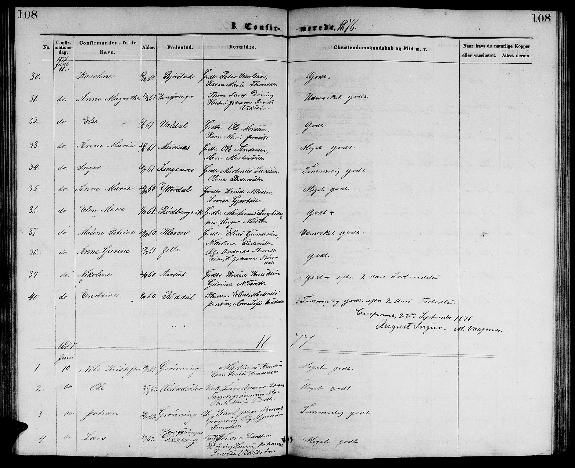 Ministerialprotokoller, klokkerbøker og fødselsregistre - Møre og Romsdal, AV/SAT-A-1454/519/L0262: Parish register (copy) no. 519C03, 1866-1884, p. 108