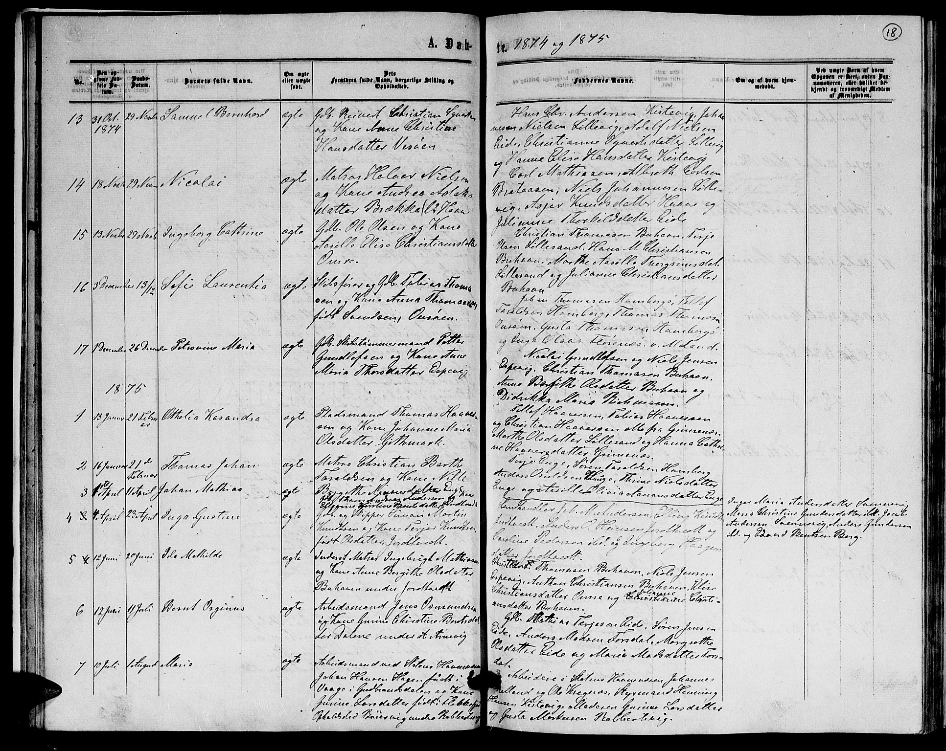 Hommedal sokneprestkontor, AV/SAK-1111-0023/F/Fb/Fba/L0003: Parish register (copy) no. B 3, 1863-1884, p. 18