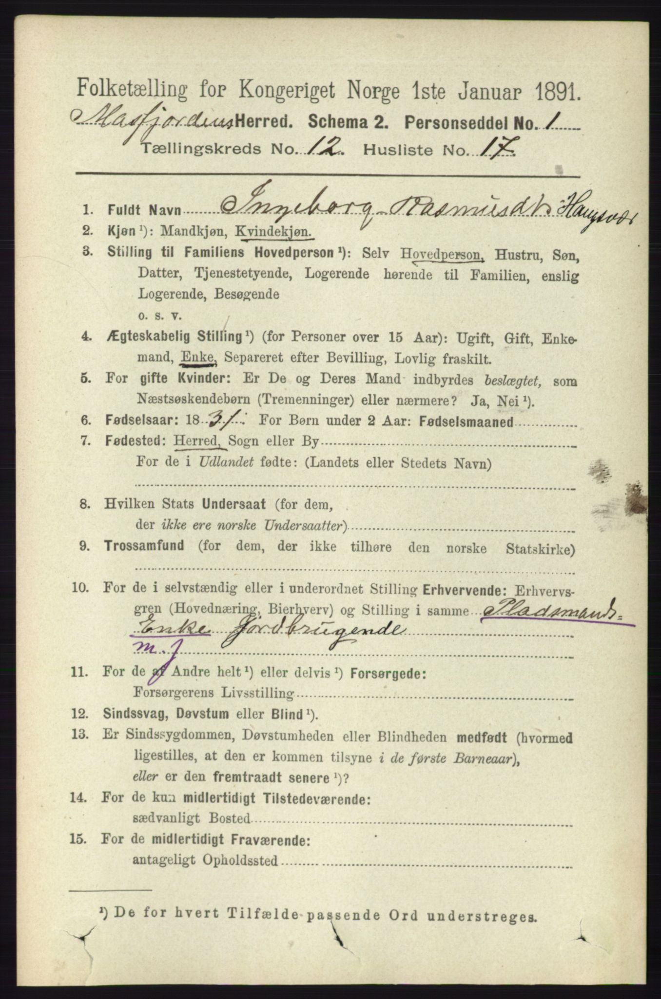 RA, 1891 census for 1266 Masfjorden, 1891, p. 2588