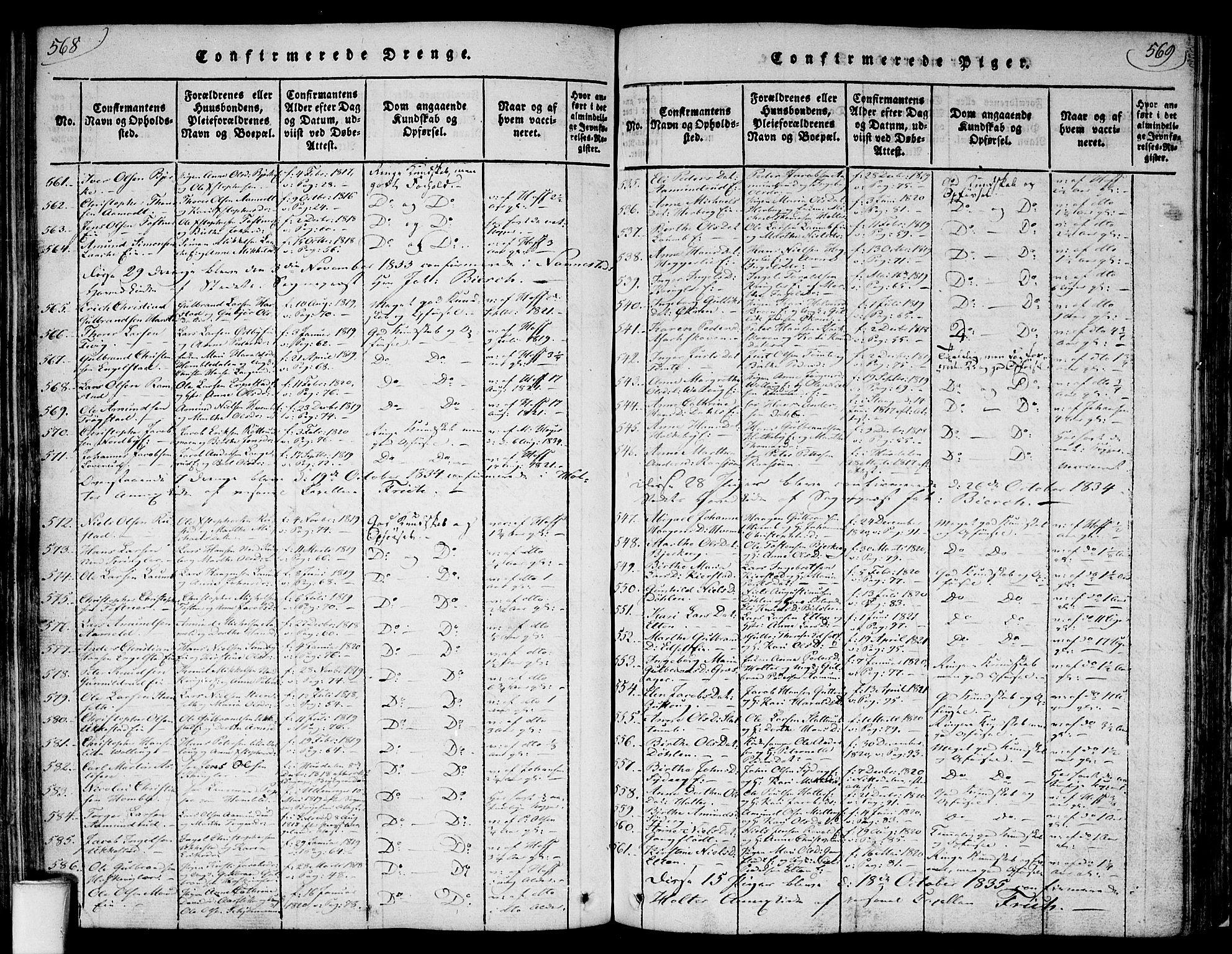 Nannestad prestekontor Kirkebøker, SAO/A-10414a/F/Fa/L0009: Parish register (official) no. I 9, 1815-1840, p. 568-569
