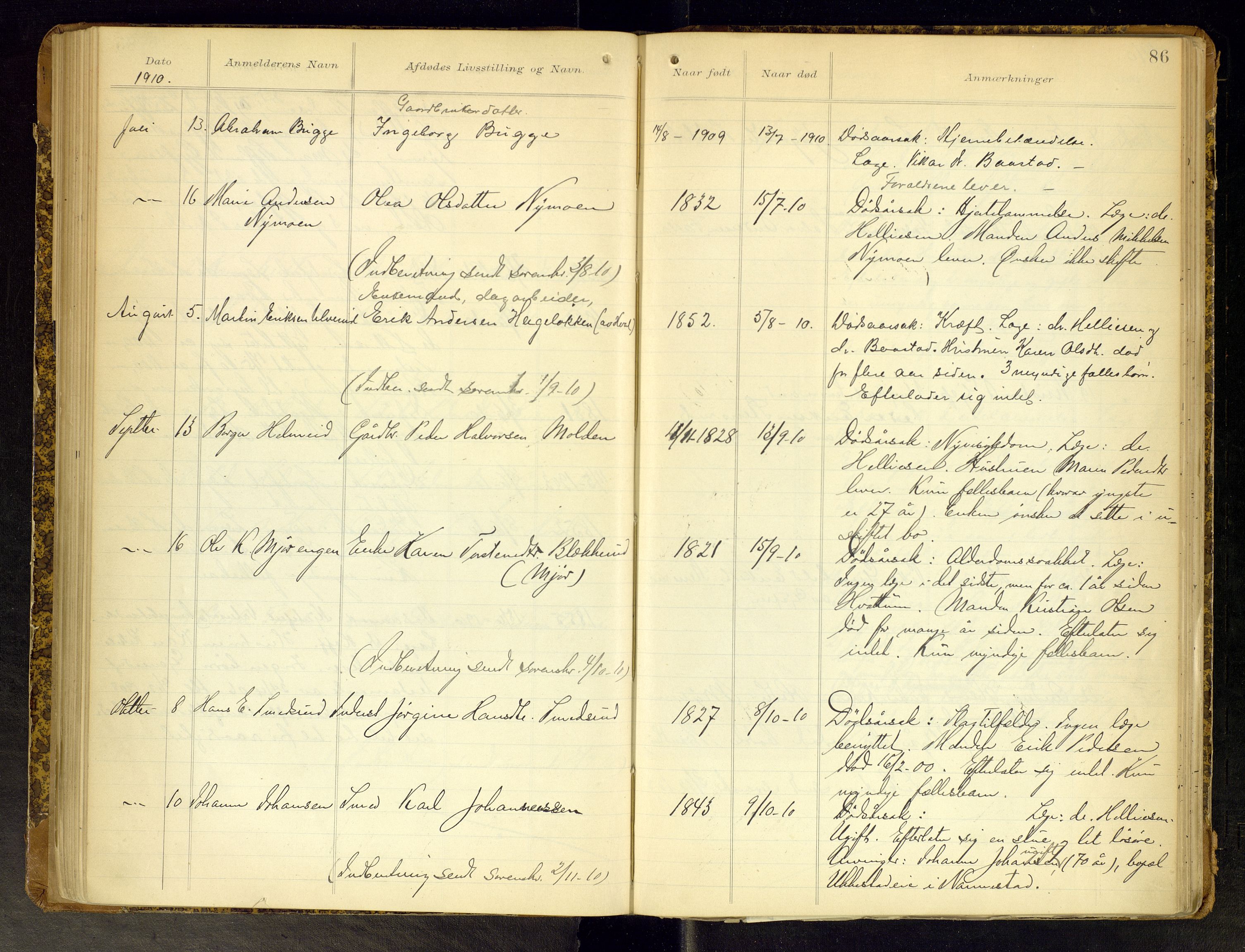 Gran lensmannskontor, AV/SAH-LOG-010/H/Ha/L0002: Dødsfallsprotokoll, 1899-1917, p. 86