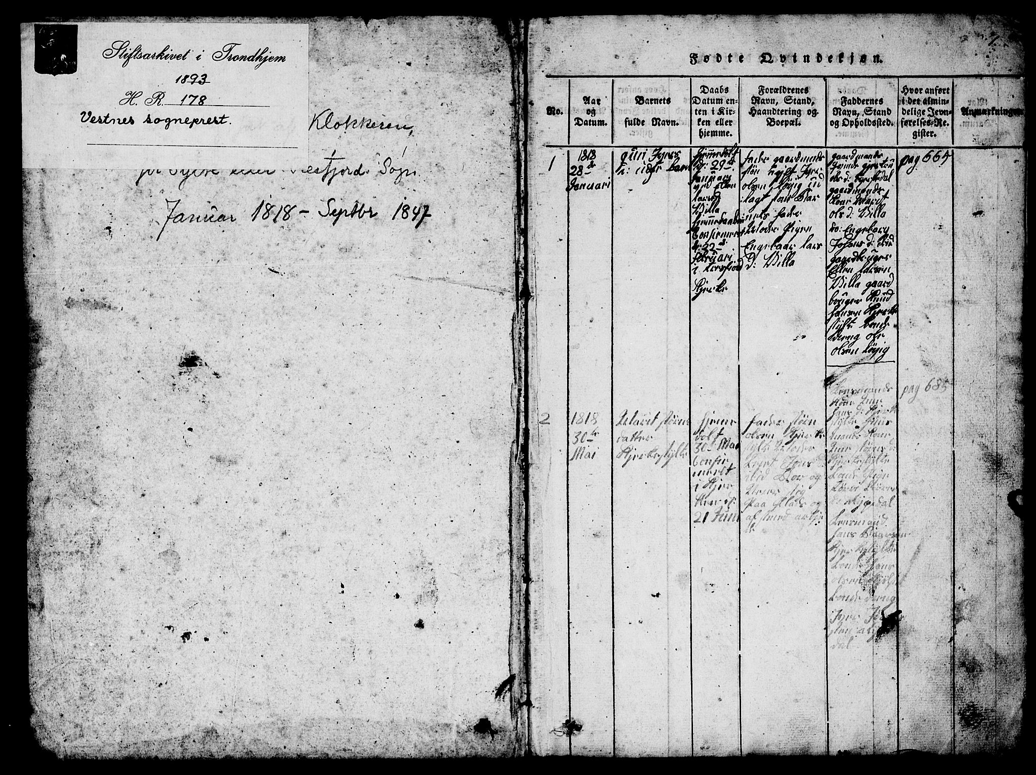 Ministerialprotokoller, klokkerbøker og fødselsregistre - Møre og Romsdal, SAT/A-1454/541/L0546: Parish register (copy) no. 541C01, 1818-1856, p. 0-1