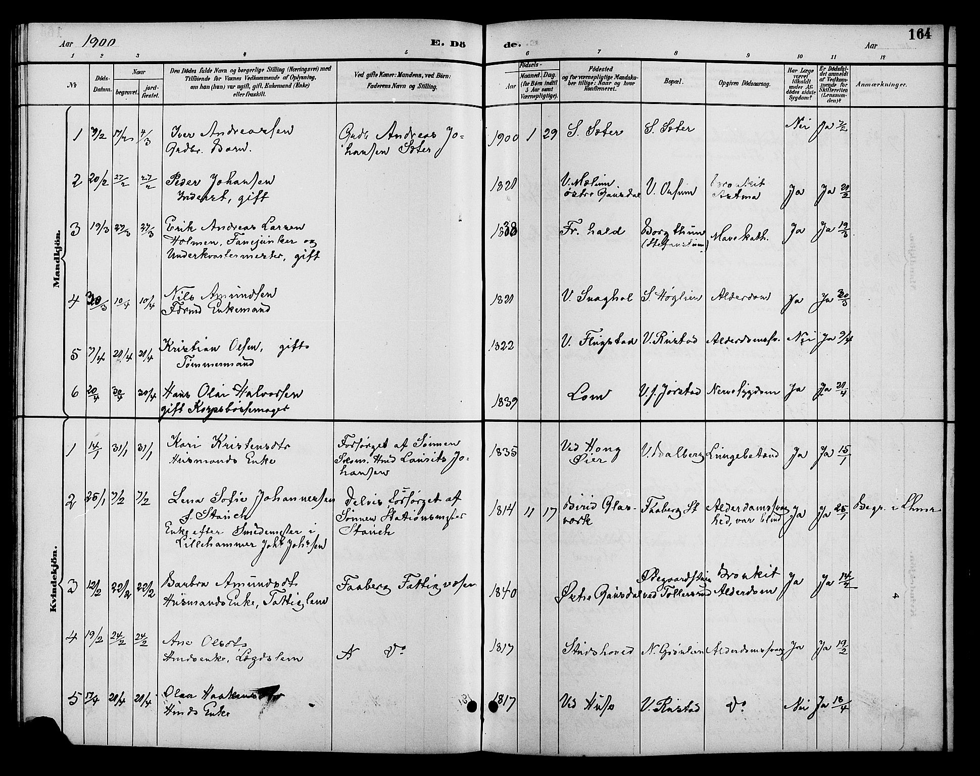 Fåberg prestekontor, SAH/PREST-086/H/Ha/Hab/L0010: Parish register (copy) no. 10, 1892-1900, p. 164