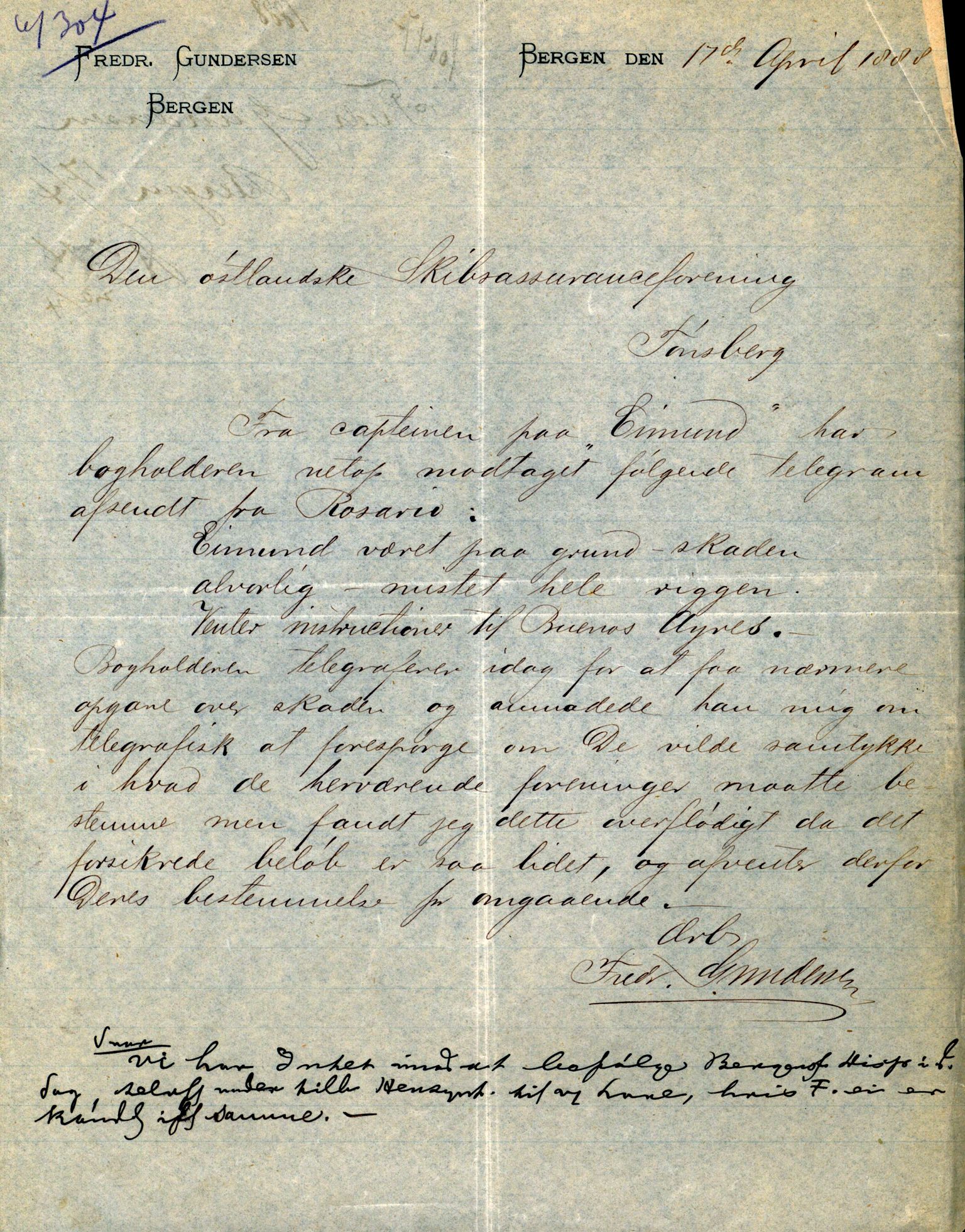 Pa 63 - Østlandske skibsassuranceforening, VEMU/A-1079/G/Ga/L0023/0004: Havaridokumenter / Petrus, Eimund, Eidsvold, Electra, Eliezer, Elise, 1888, p. 10