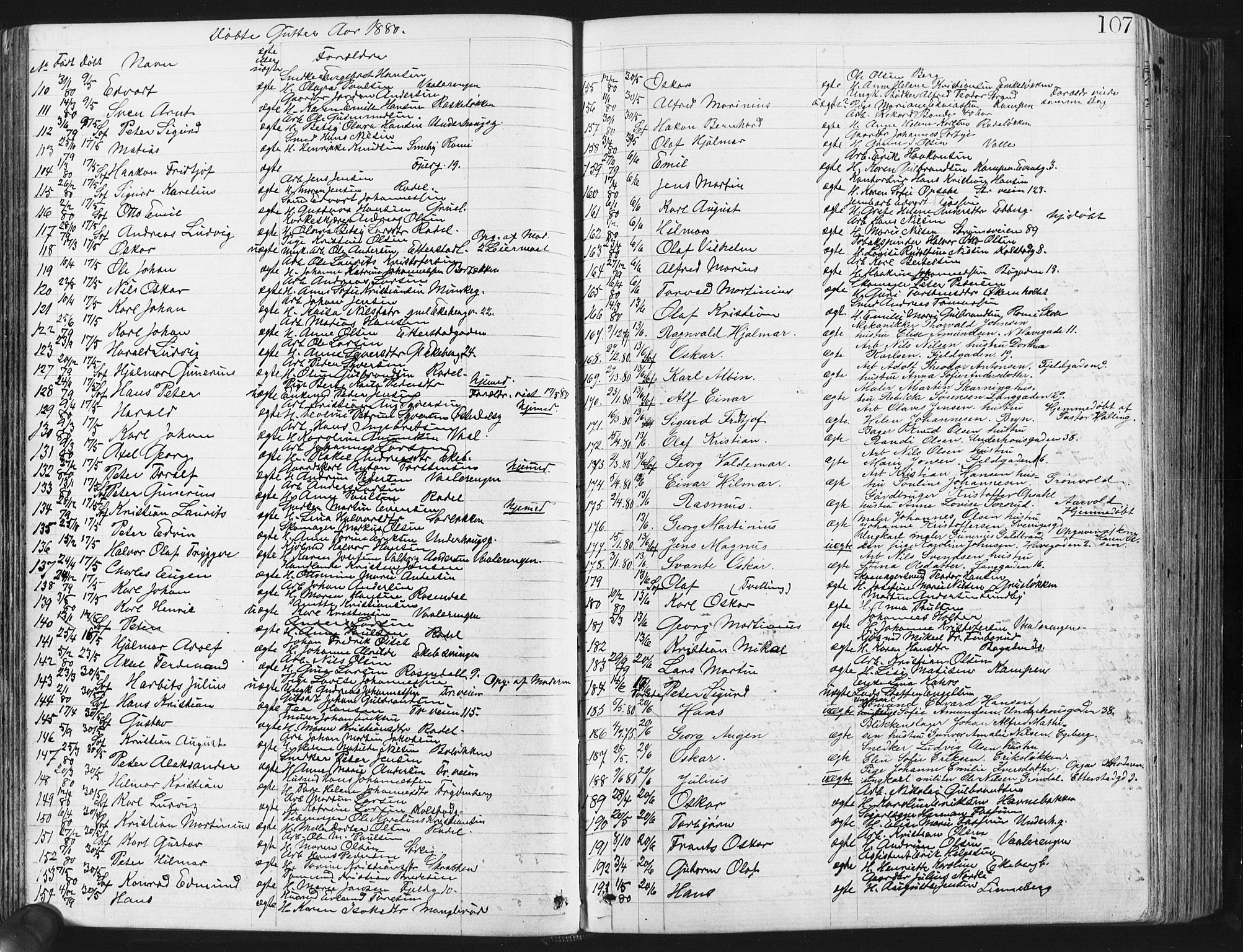 Østre Aker prestekontor Kirkebøker, SAO/A-10840/G/Ga/L0003: Parish register (copy) no. I 3, 1868-1913, p. 107