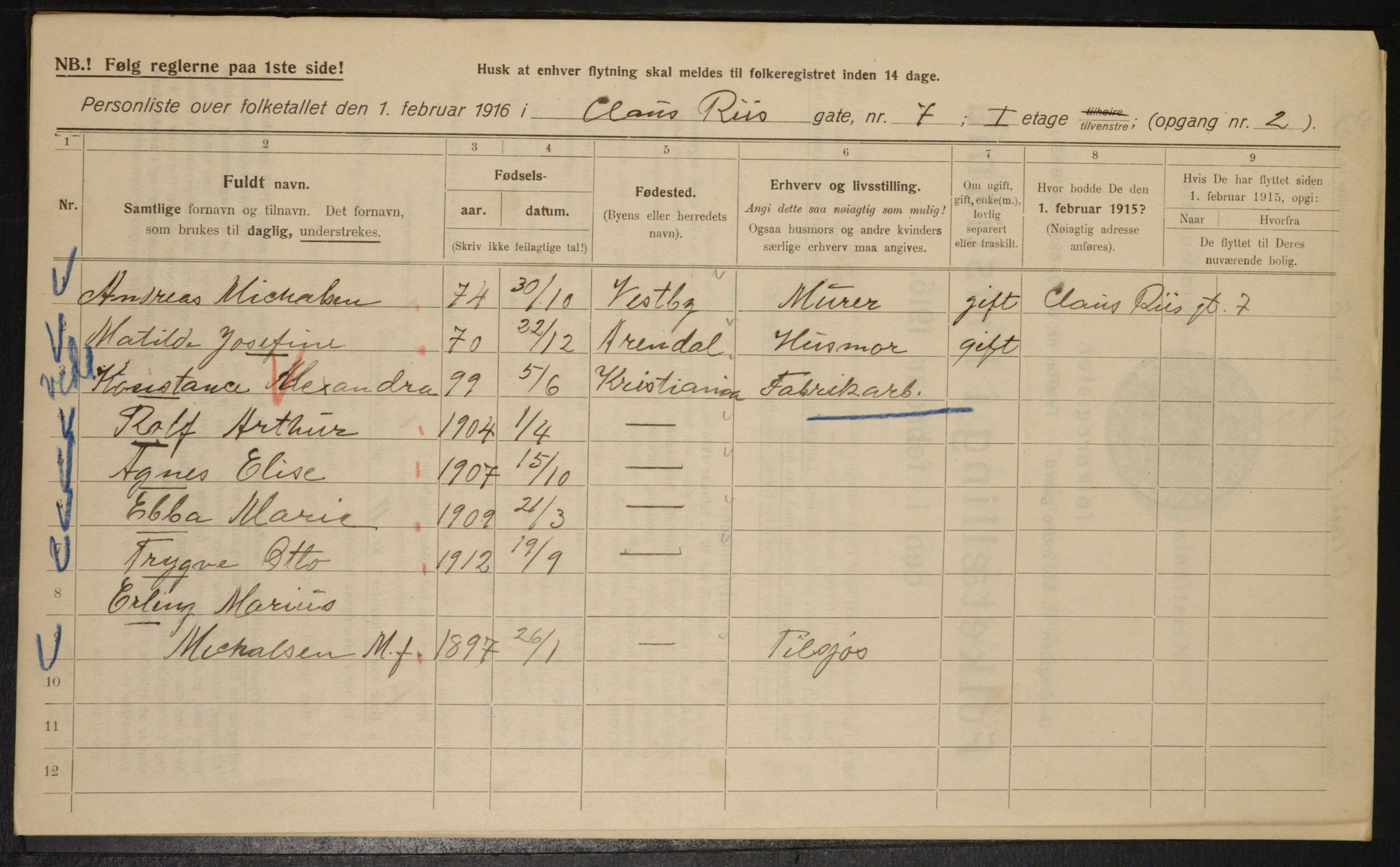OBA, Municipal Census 1916 for Kristiania, 1916, p. 12826