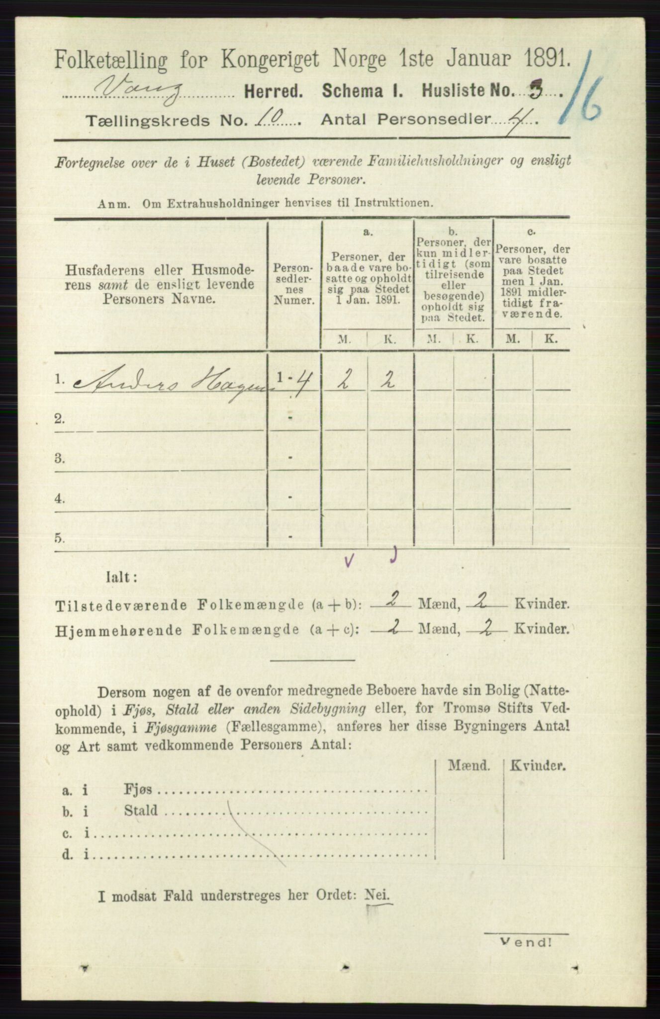 RA, 1891 census for 0545 Vang, 1891, p. 2148