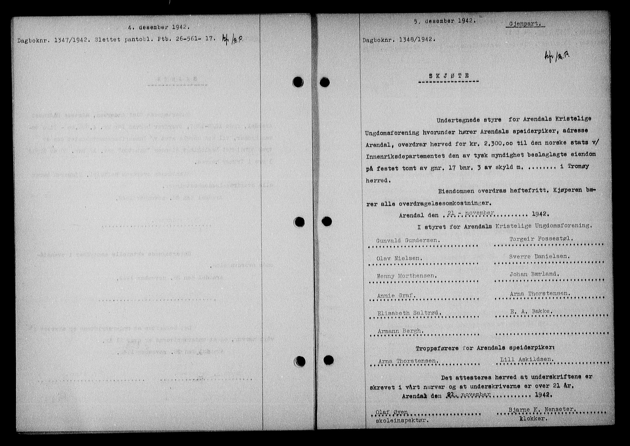 Nedenes sorenskriveri, SAK/1221-0006/G/Gb/Gba/L0050: Mortgage book no. A-IV, 1942-1943, Diary no: : 1348/1942