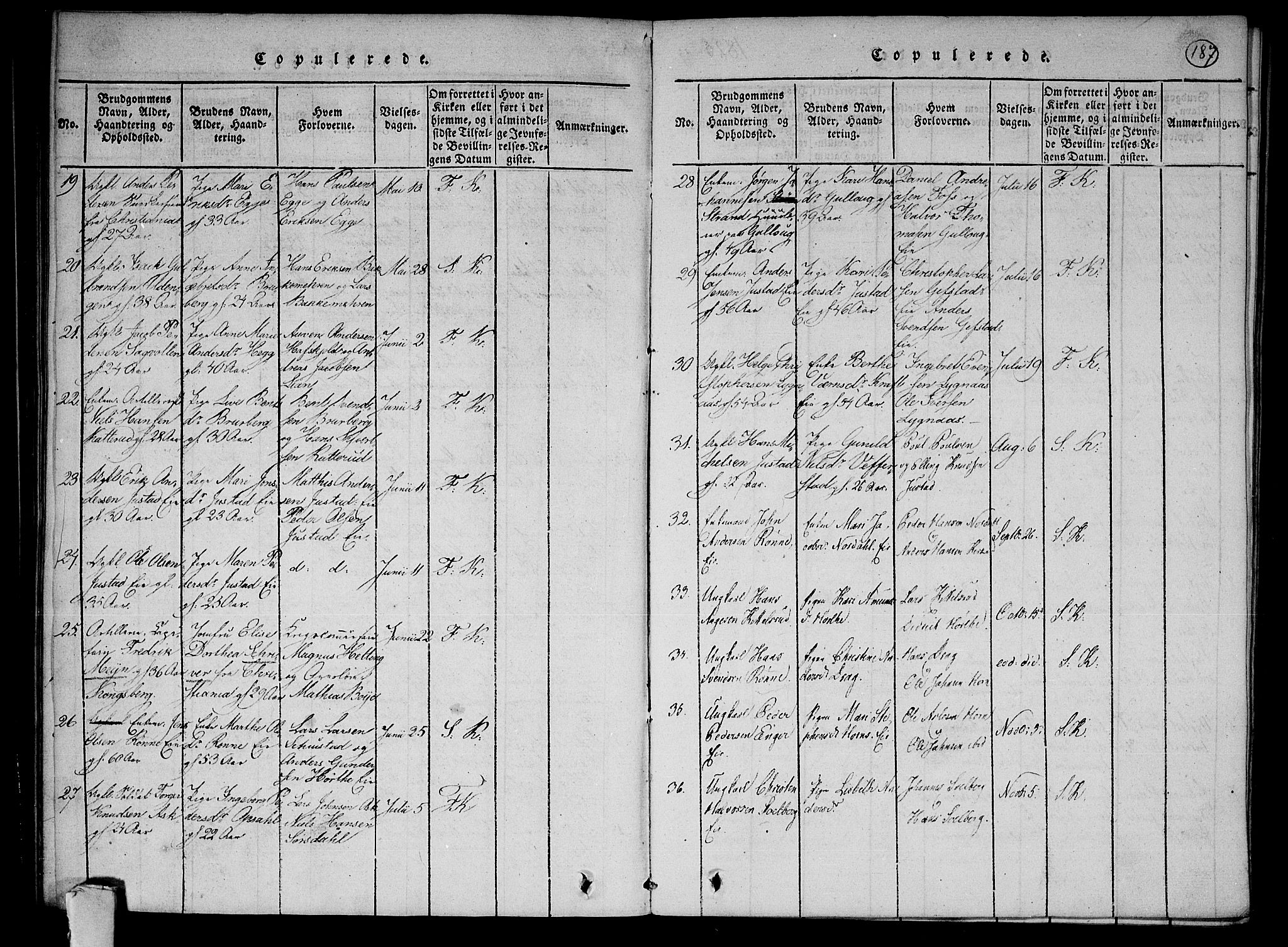 Lier kirkebøker, AV/SAKO-A-230/F/Fa/L0009: Parish register (official) no. I 9, 1824-1827, p. 187