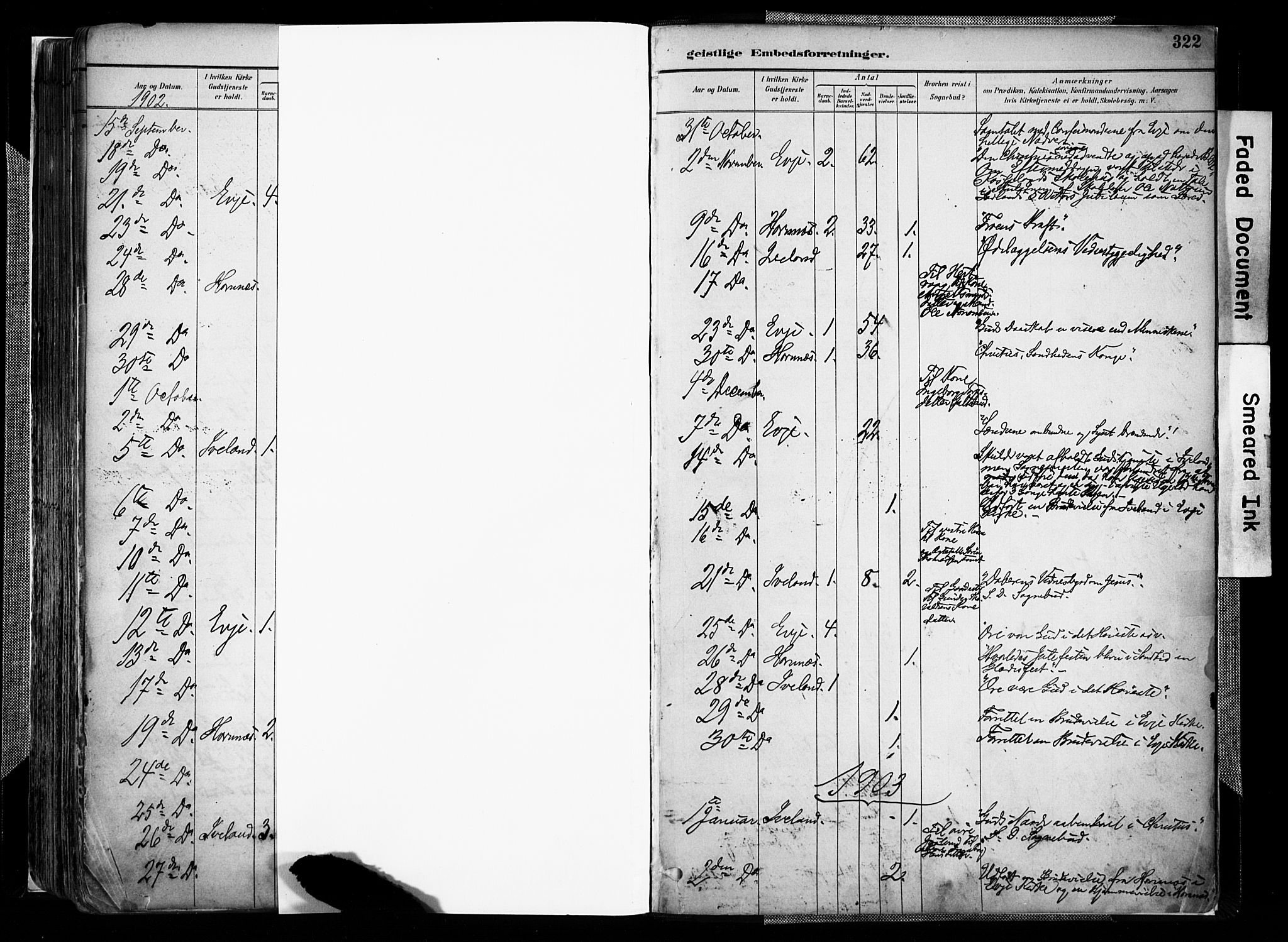 Evje sokneprestkontor, AV/SAK-1111-0008/F/Fa/Faa/L0007: Parish register (official) no. A 7, 1884-1909, p. 322