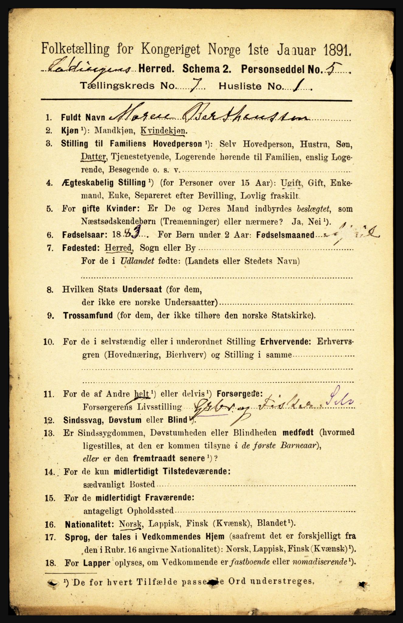 RA, 1891 census for 1851 Lødingen, 1891, p. 3368