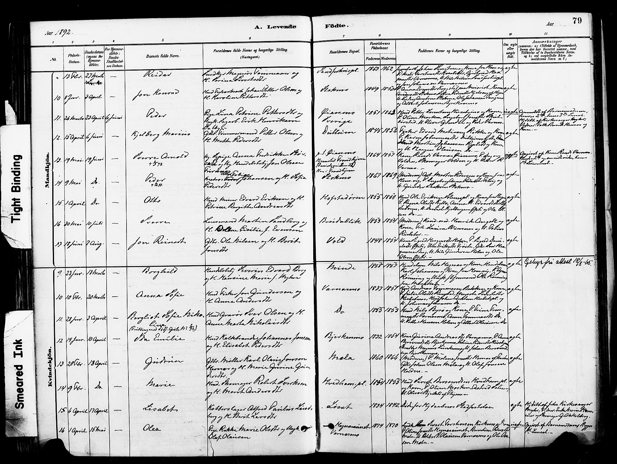 Ministerialprotokoller, klokkerbøker og fødselsregistre - Nord-Trøndelag, AV/SAT-A-1458/709/L0077: Parish register (official) no. 709A17, 1880-1895, p. 79