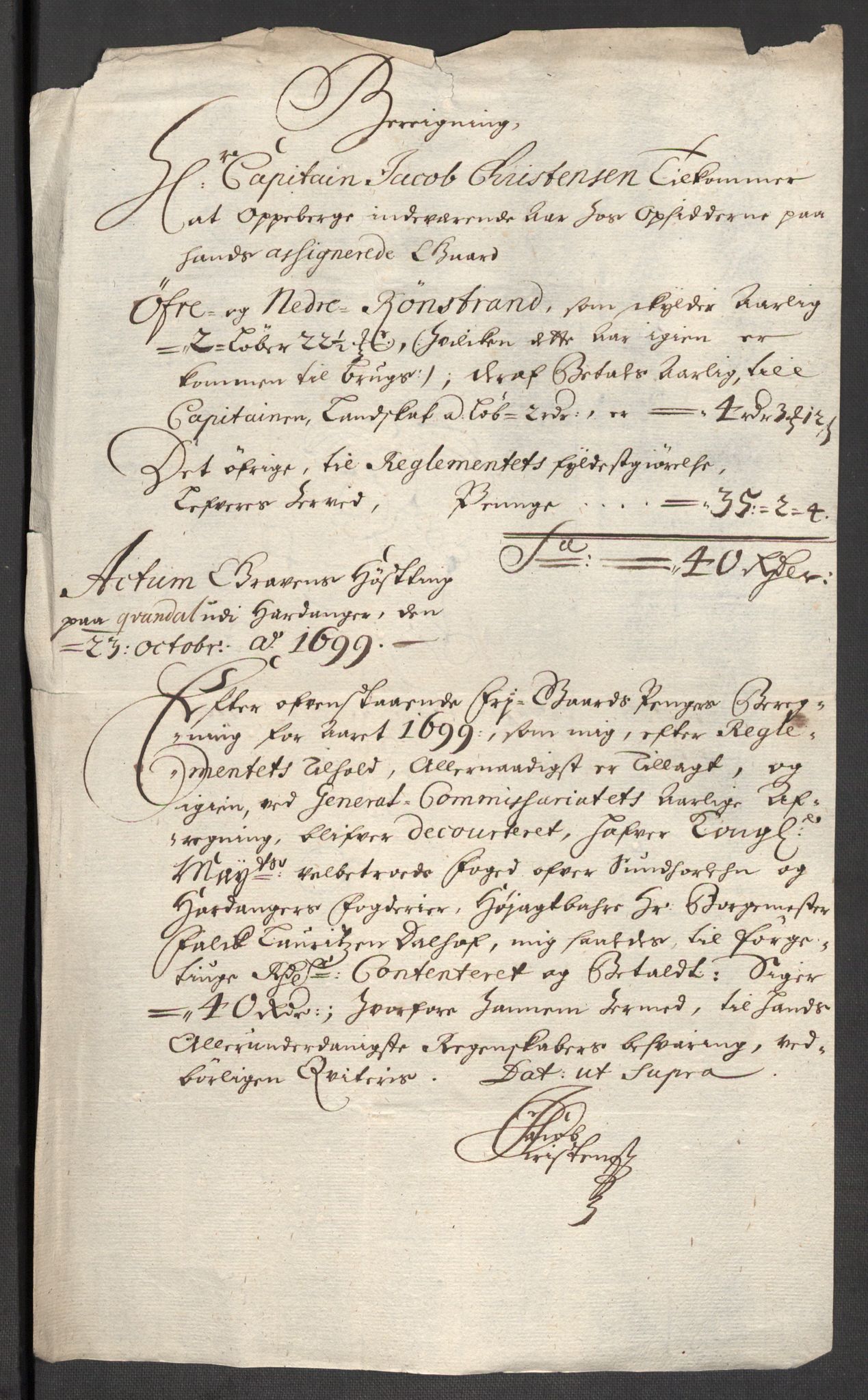 Rentekammeret inntil 1814, Reviderte regnskaper, Fogderegnskap, AV/RA-EA-4092/R48/L2978: Fogderegnskap Sunnhordland og Hardanger, 1699, p. 414