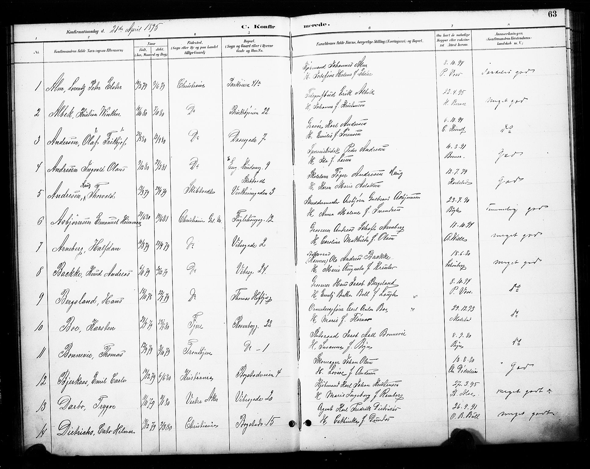 Uranienborg prestekontor Kirkebøker, SAO/A-10877/F/Fa/L0003: Parish register (official) no. 3, 1890-1904, p. 63
