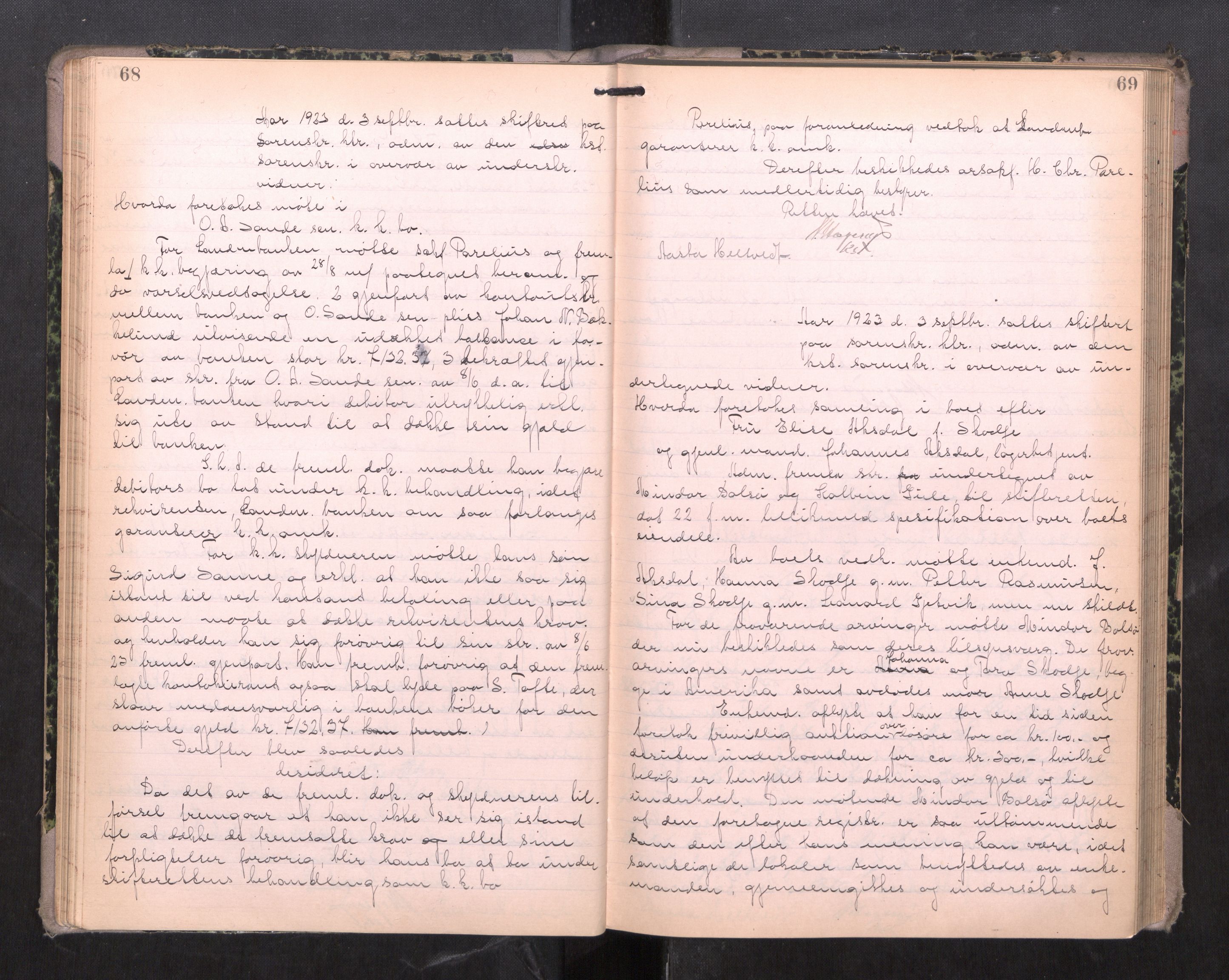 Romsdal sorenskriveri, AV/SAT-A-4149/1/3/3B/L0009: Skiftebehandlingsprotokoll, 1922-1928, p. 68-69